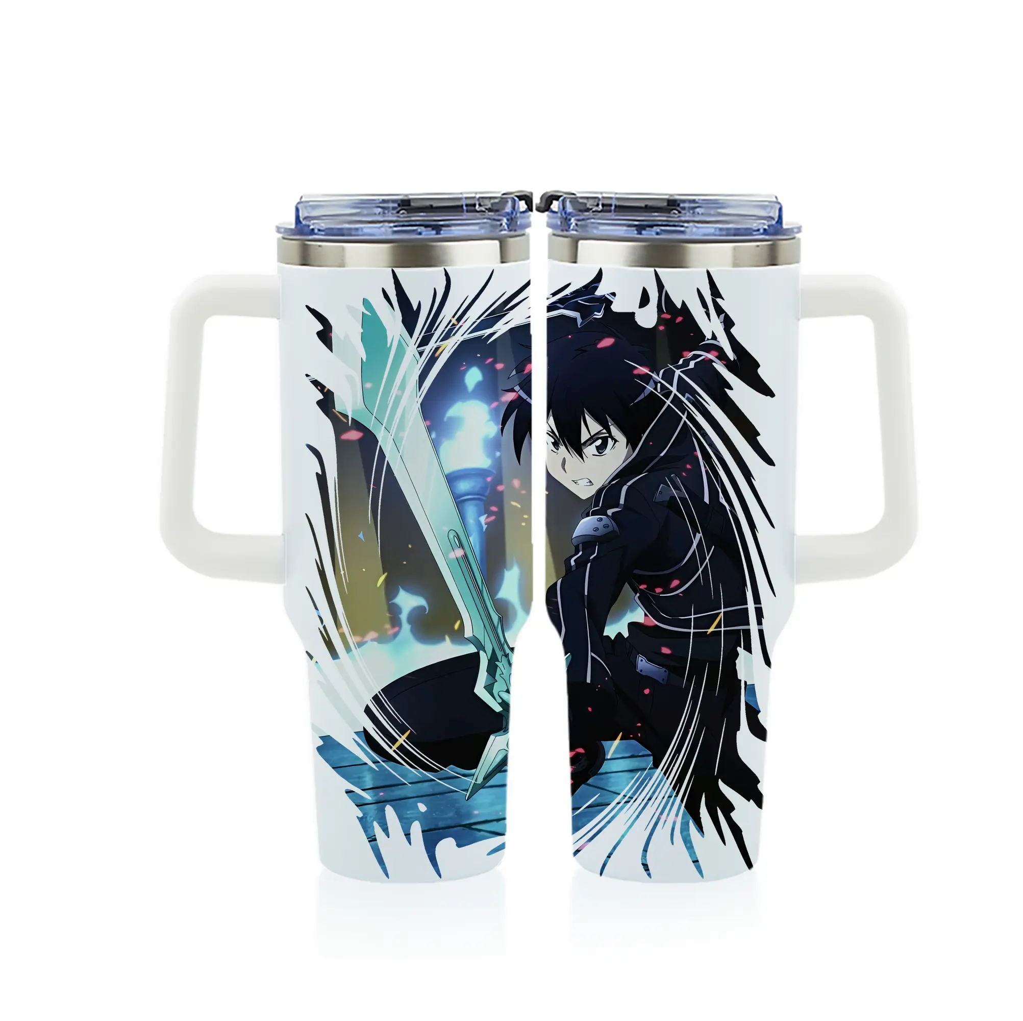 ソードアートオンライン グッズ キリト - 1200mL フルプリント車用タンブラー ・ 304ステンレス 内側 ・ 201ステンレス 外側 ・ 保温 保冷 ・ 通勤 ドライブ アウトドア用