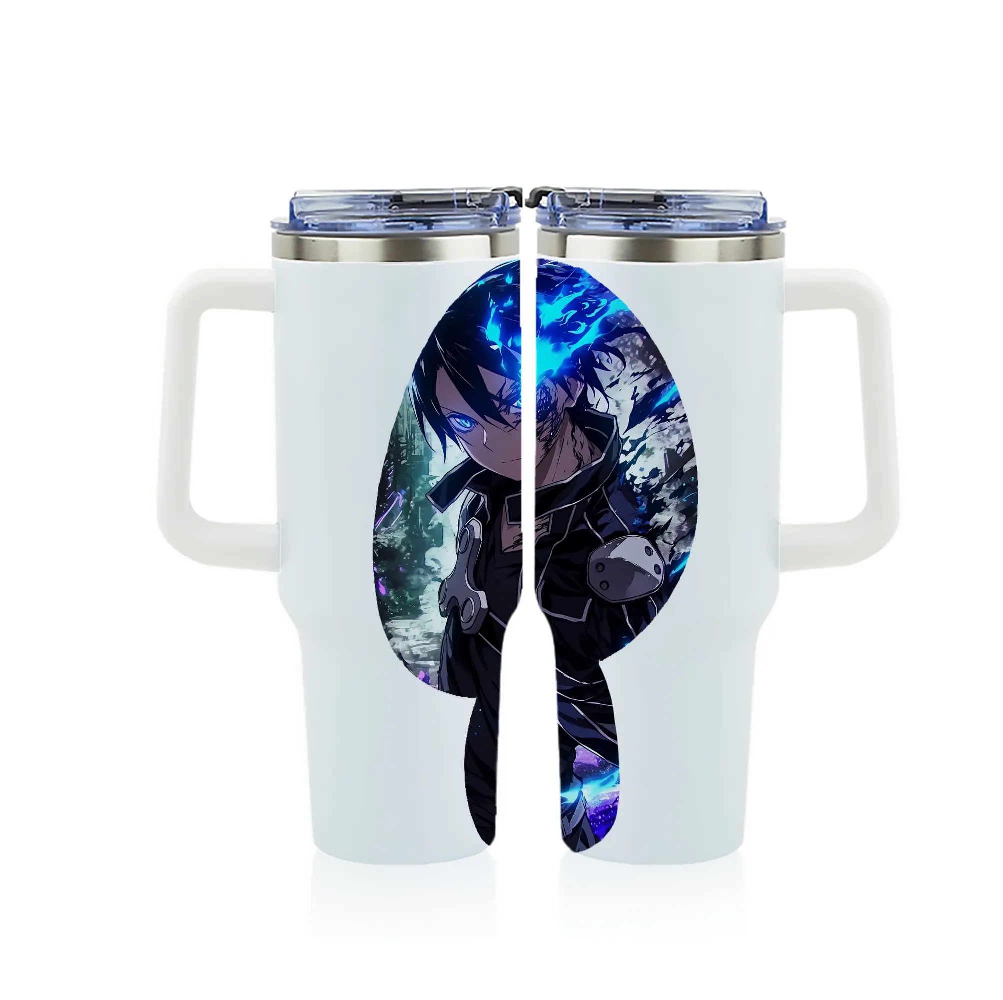 ソードアートオンライン グッズ キリト - 1200mL フルプリント車用タンブラー ・ 304ステンレス 内側 ・ 201ステンレス 外側 ・ 保温 保冷 ・ 通勤 ドライブ アウトドア用