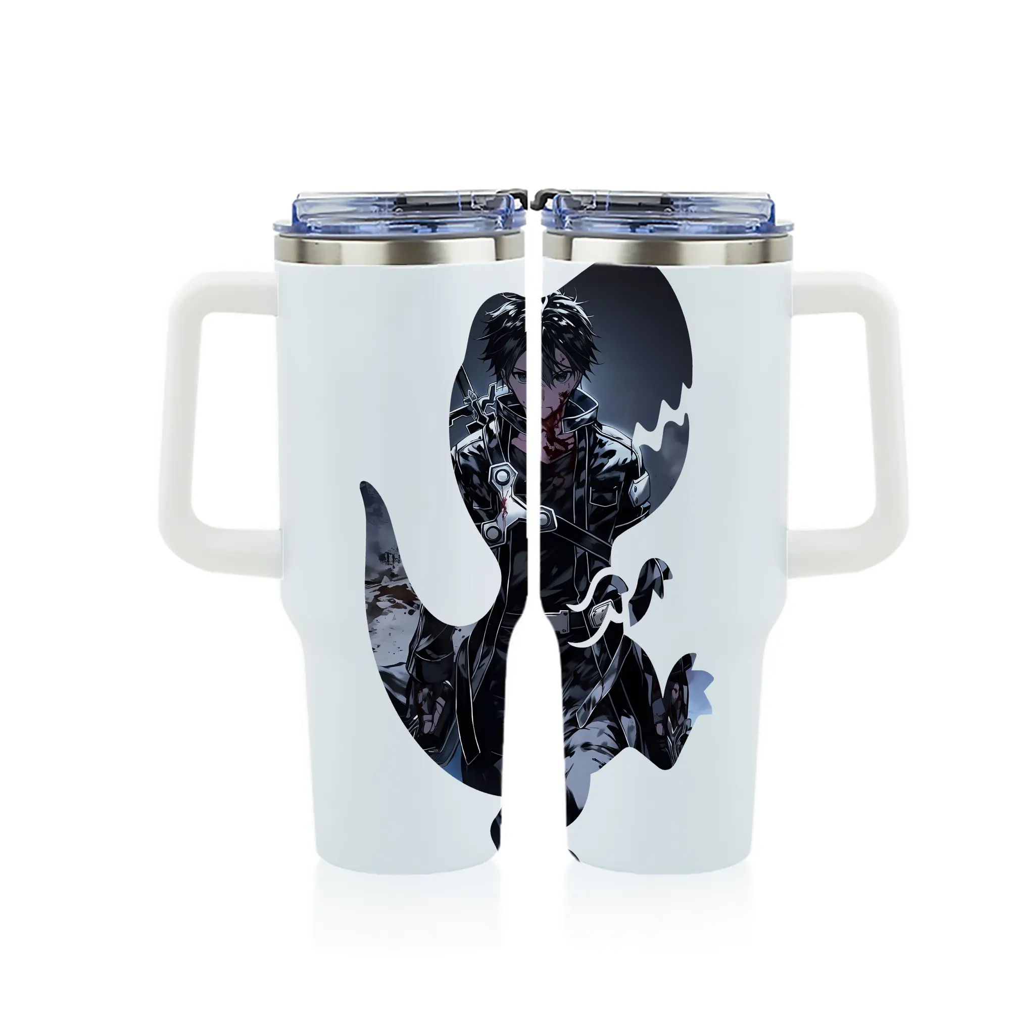 ソードアートオンライン グッズ キリト - 1200mL フルプリント車用タンブラー ・ 304ステンレス 内側 ・ 201ステンレス 外側 ・ 保温 保冷 ・ 通勤 ドライブ アウトドア用