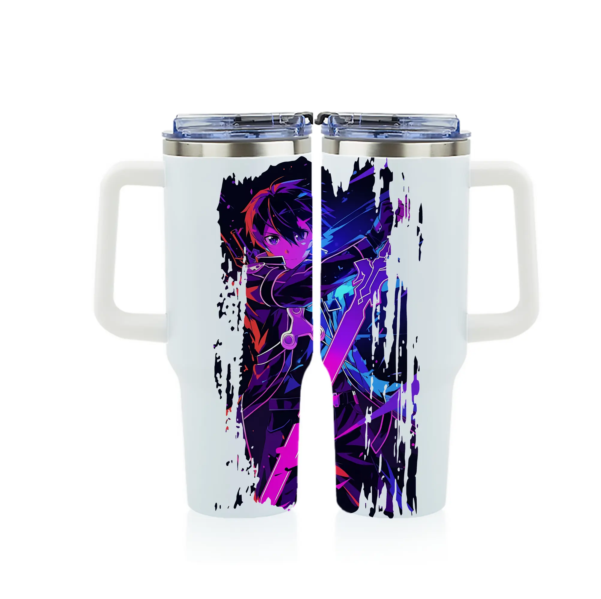 ソードアートオンライン グッズ キリト - 1200mL フルプリント車用タンブラー ・ 304ステンレス 内側 ・ 201ステンレス 外側 ・ 保温 保冷 ・ 通勤 ドライブ アウトドア用