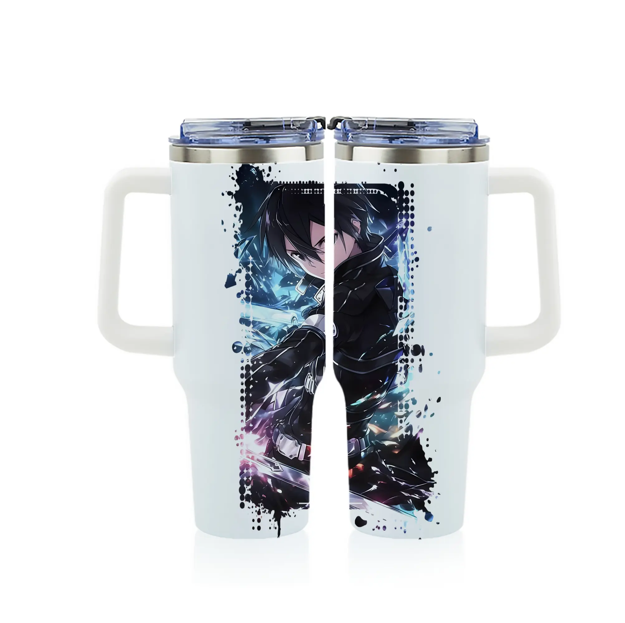 ソードアートオンライン グッズ キリト - 1200mL フルプリント車用タンブラー ・ 304ステンレス 内側 ・ 201ステンレス 外側 ・ 保温 保冷 ・ 通勤 ドライブ アウトドア用