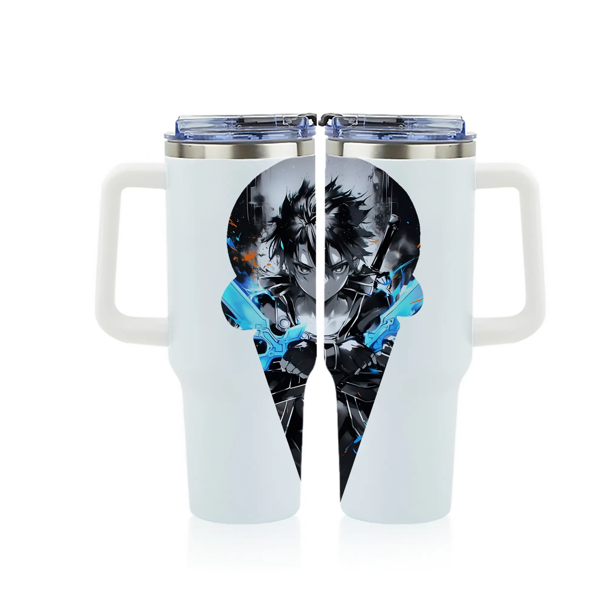 ソードアートオンライン グッズ キリト - 1200mL フルプリント車用タンブラー ・ 304ステンレス 内側 ・ 201ステンレス 外側 ・ 保温 保冷 ・ 通勤 ドライブ アウトドア用