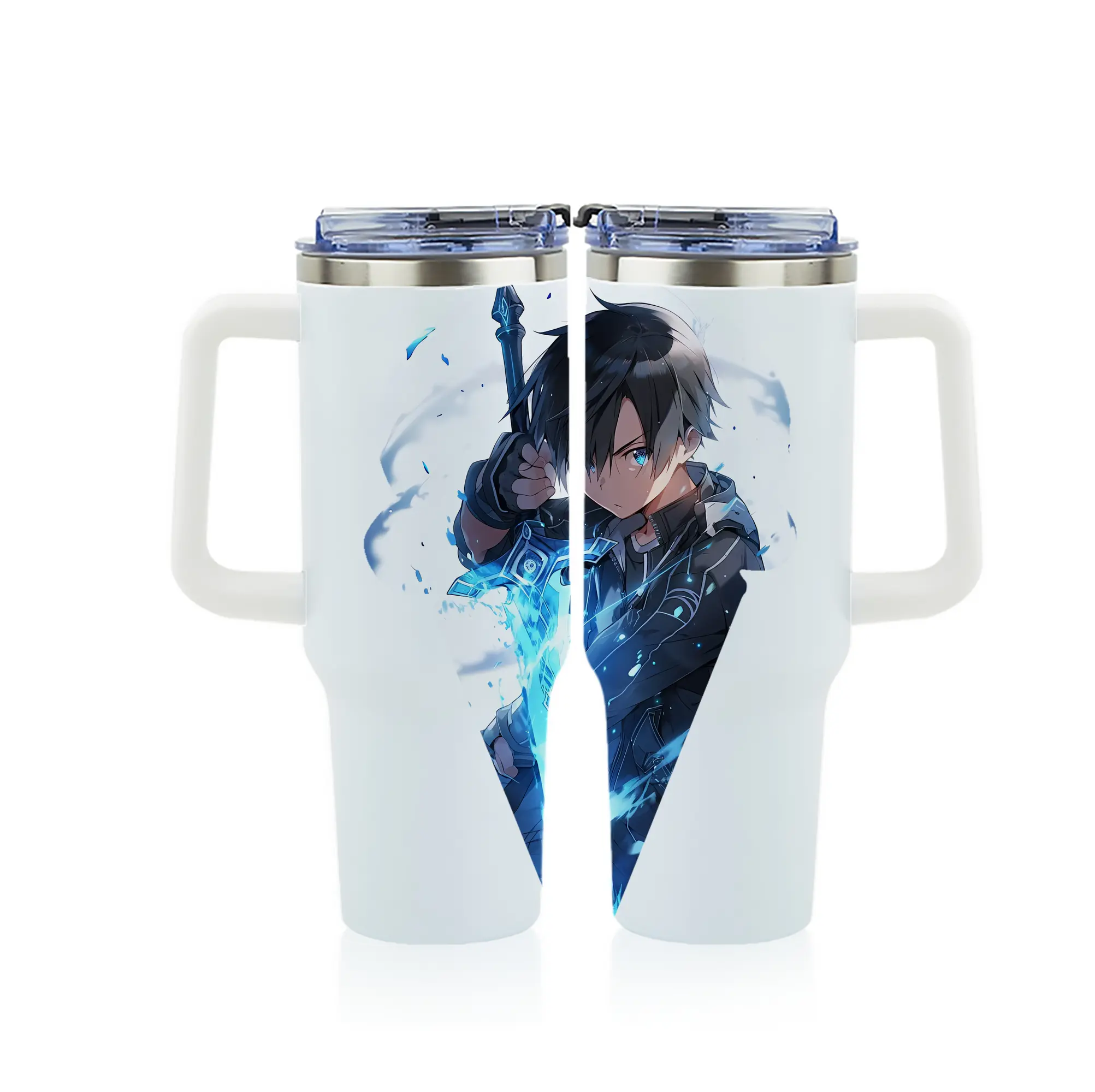 ソードアートオンライン グッズ キリト - 1200mL フルプリント車用タンブラー ・ 304ステンレス 内側 ・ 201ステンレス 外側 ・ 保温 保冷 ・ 通勤 ドライブ アウトドア用