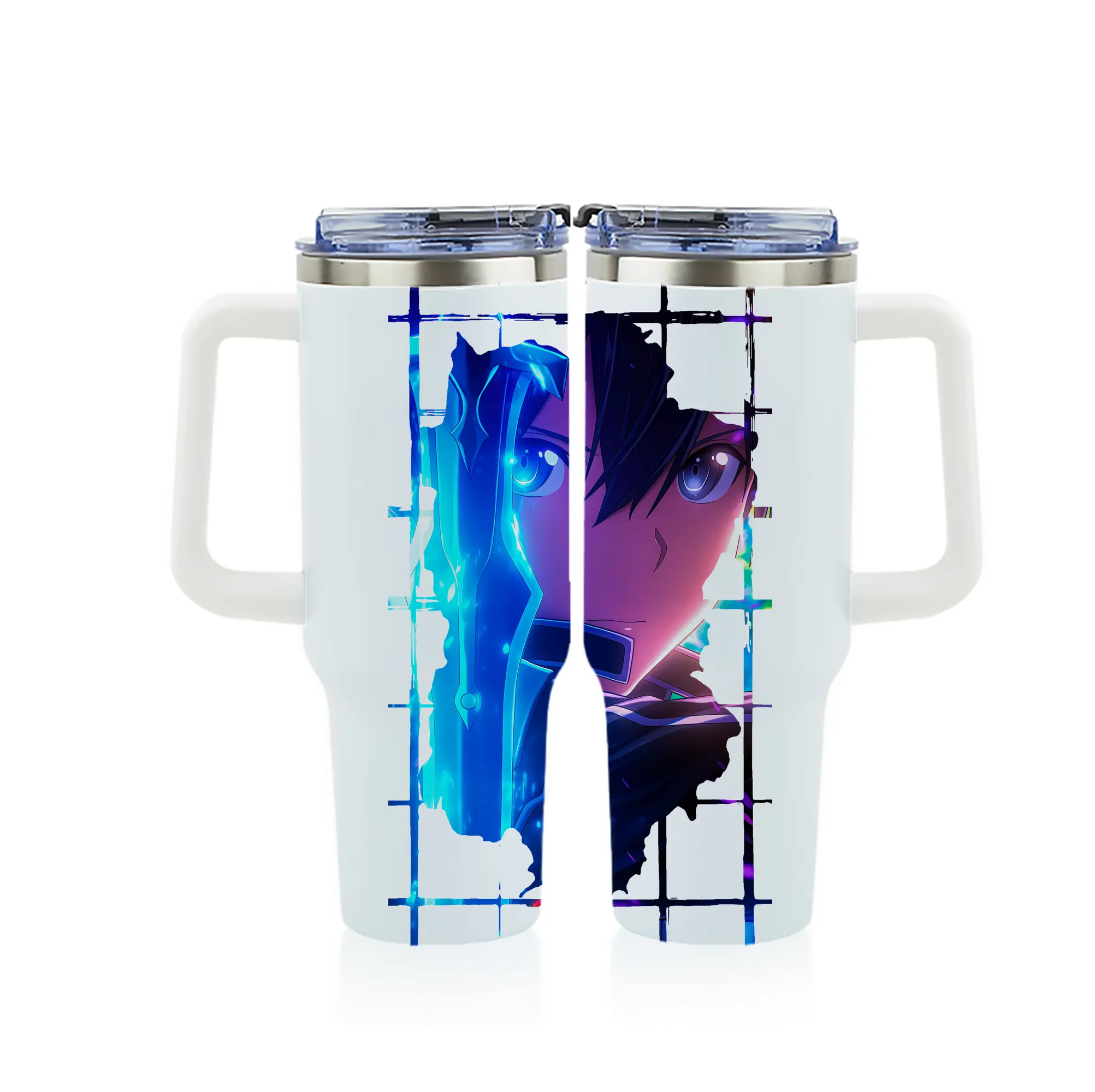 ソードアートオンライン グッズ キリト - 1200mL フルプリント車用タンブラー ・ 304ステンレス 内側 ・ 201ステンレス 外側 ・ 保温 保冷 ・ 通勤 ドライブ アウトドア用