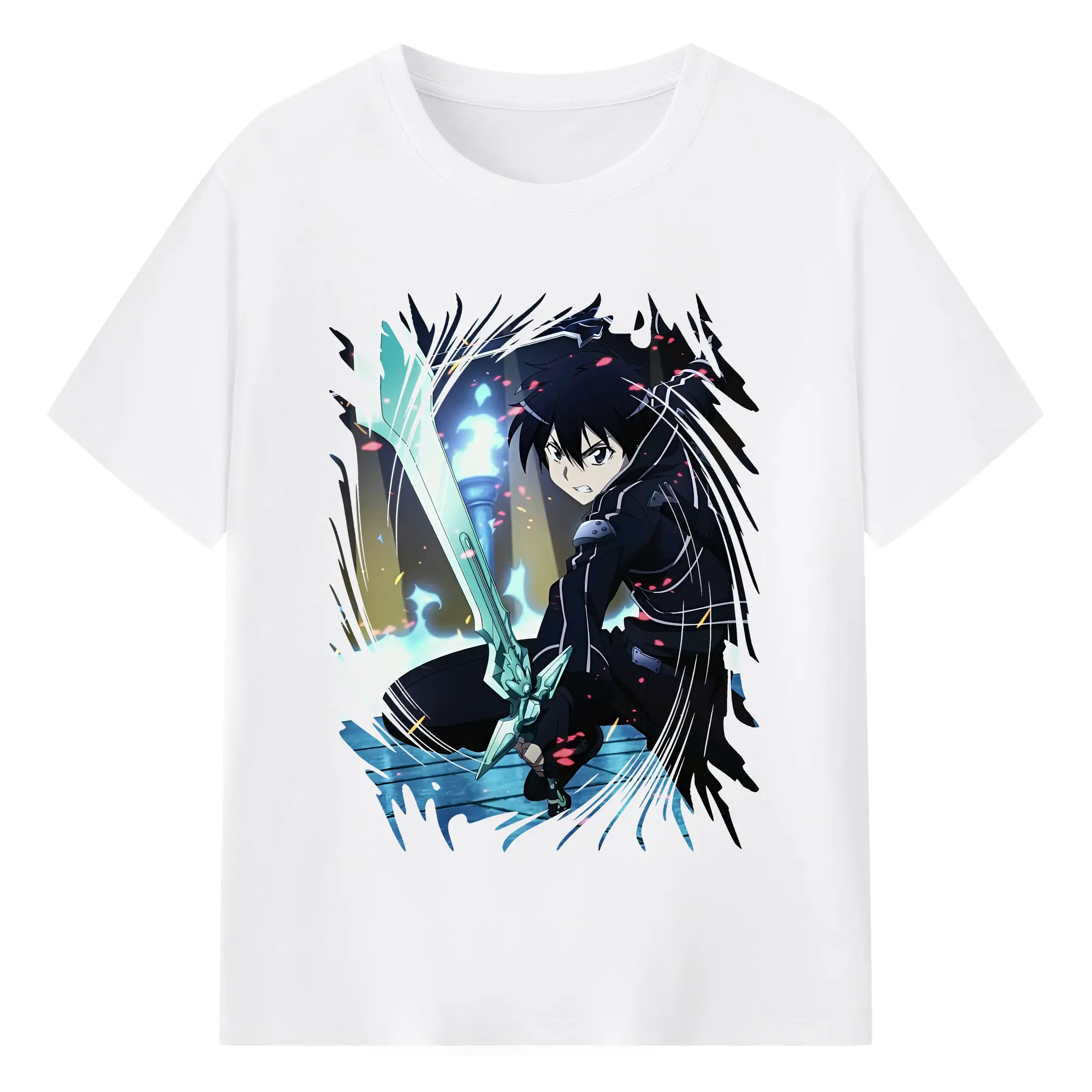 ソードアートオンライン グッズ キリト - 綿100％ 半袖Tシャツ ・ フロントプリント ・ 快適 通気性 ・ 日常使い 散歩 スポーツ用