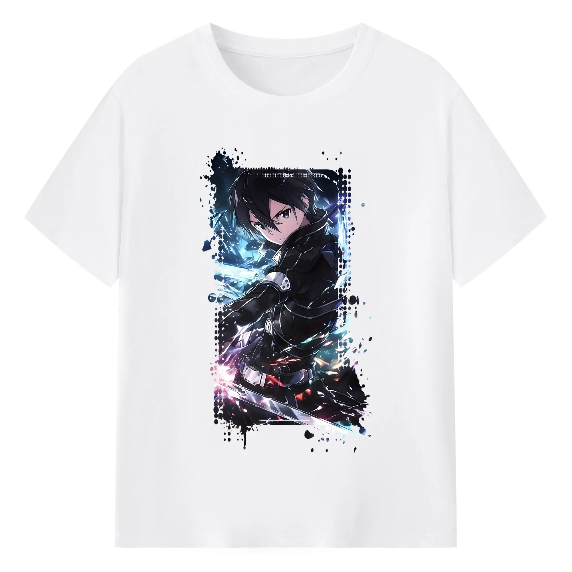 ソードアートオンライン グッズ キリト - 綿100％ 半袖Tシャツ ・ フロントプリント ・ 快適 通気性 ・ 日常使い 散歩 スポーツ用