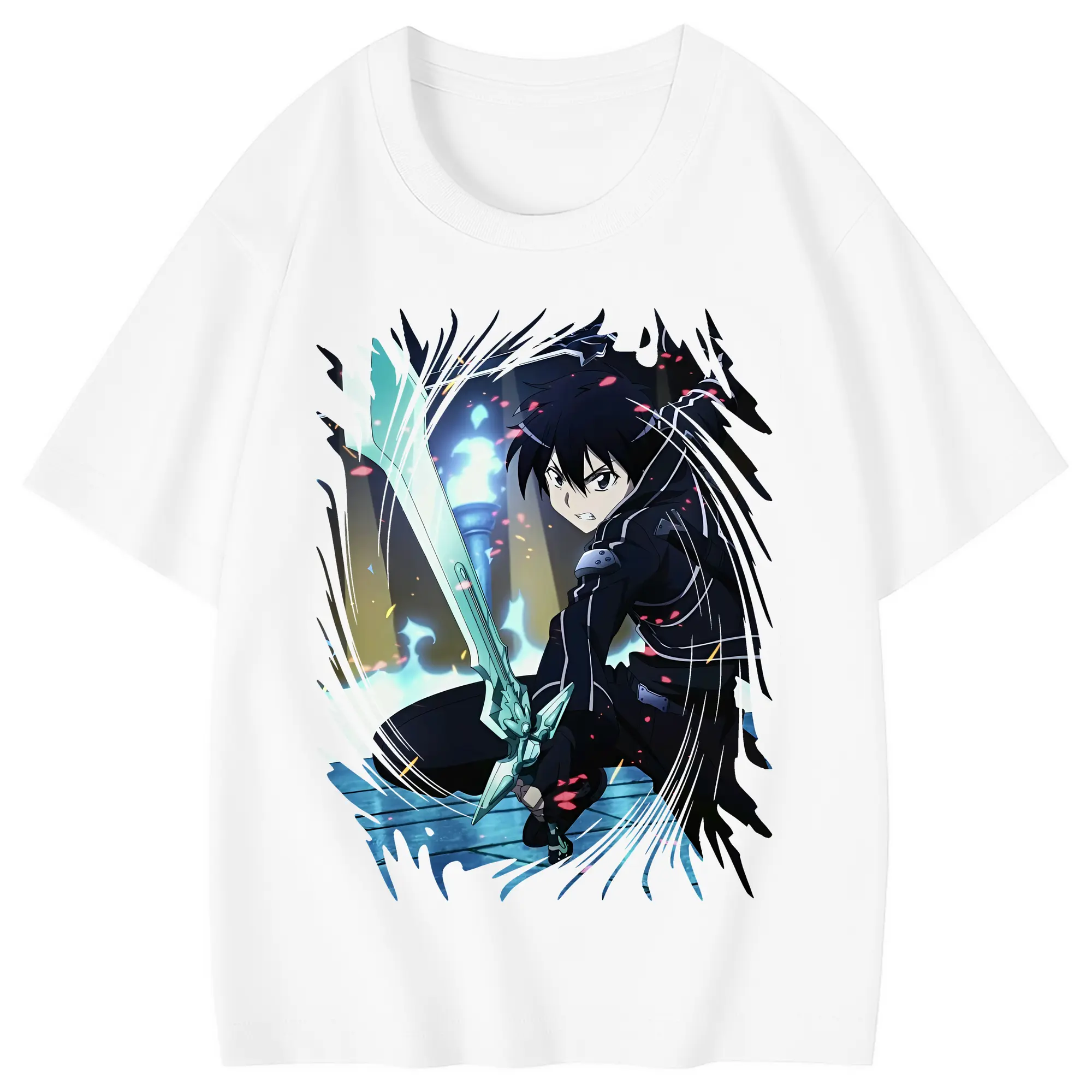 ソードアートオンライン グッズ キリト - 綿100％ キッズTシャツ ・ フロントプリント ・ 快適 通気性 ・ スポーツ カジュアル 散歩用