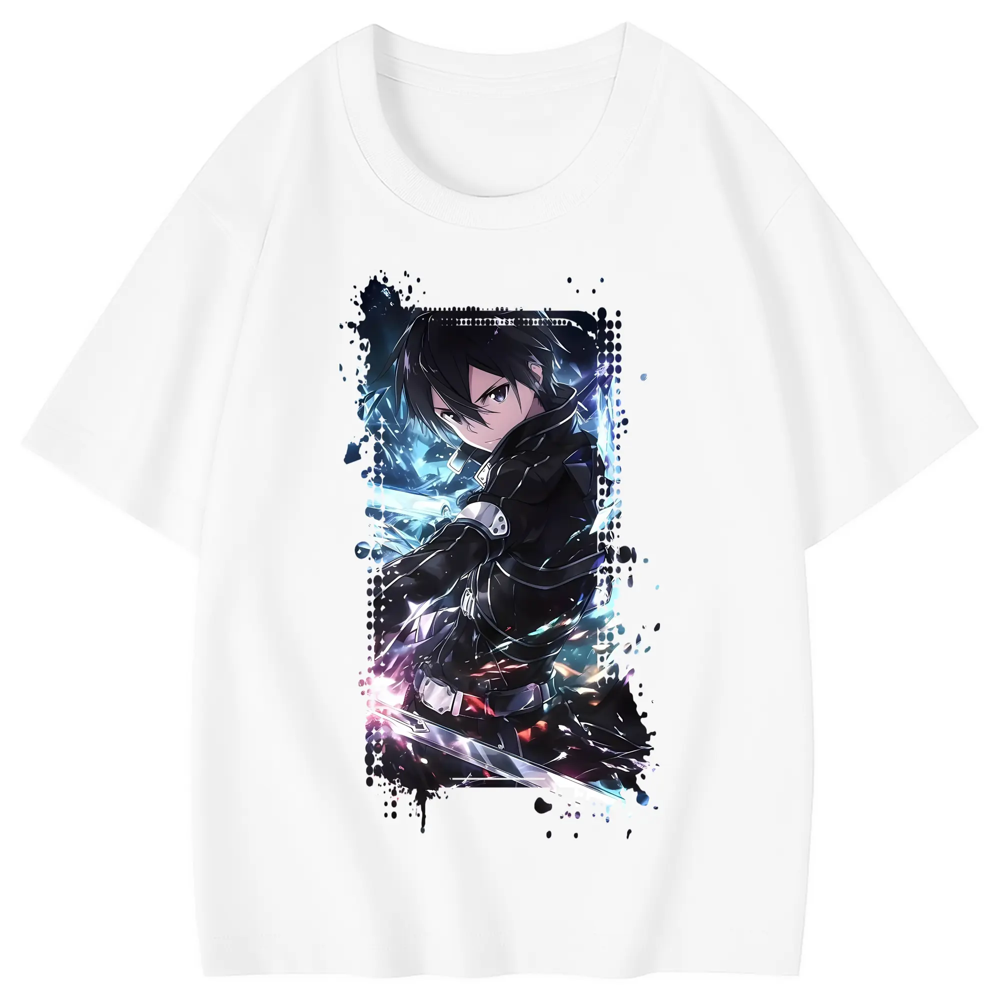 ソードアートオンライン グッズ キリト - 綿100％ キッズTシャツ ・ フロントプリント ・ 快適 通気性 ・ スポーツ カジュアル 散歩用