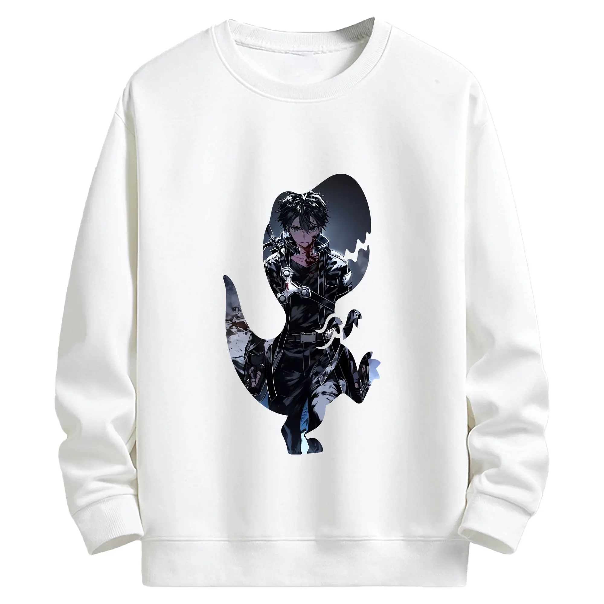 ソードアートオンライン グッズ キリト - キッズ クルーネックスウェットシャツ ・ フロントプリント ・ 綿80％ ポリエステル20％ ・ 快適 通学 スポーツ 日常使い お散歩用