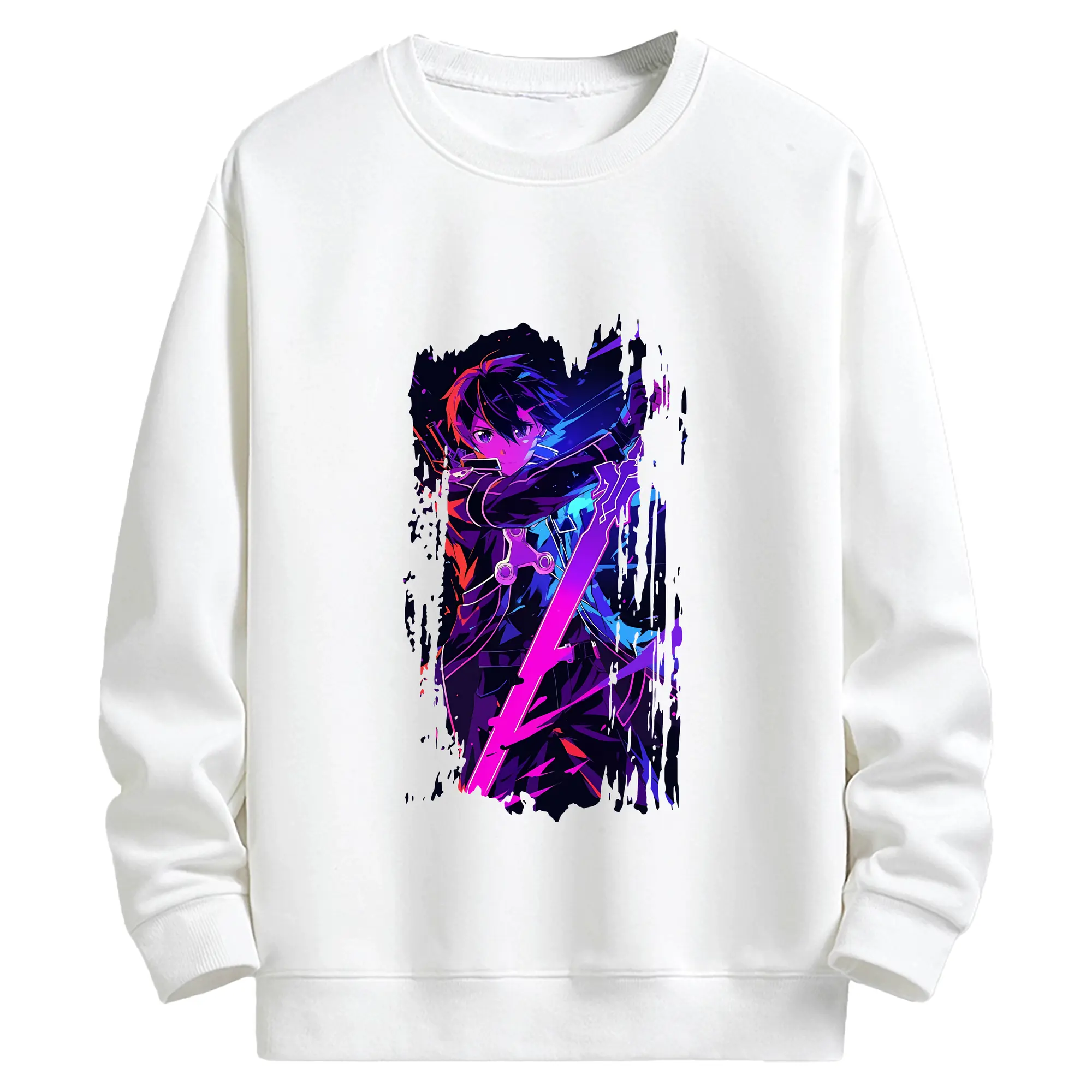 ソードアートオンライン グッズ キリト - キッズ クルーネックスウェットシャツ ・ フロントプリント ・ 綿80％ ポリエステル20％ ・ 快適 通学 スポーツ 日常使い お散歩用