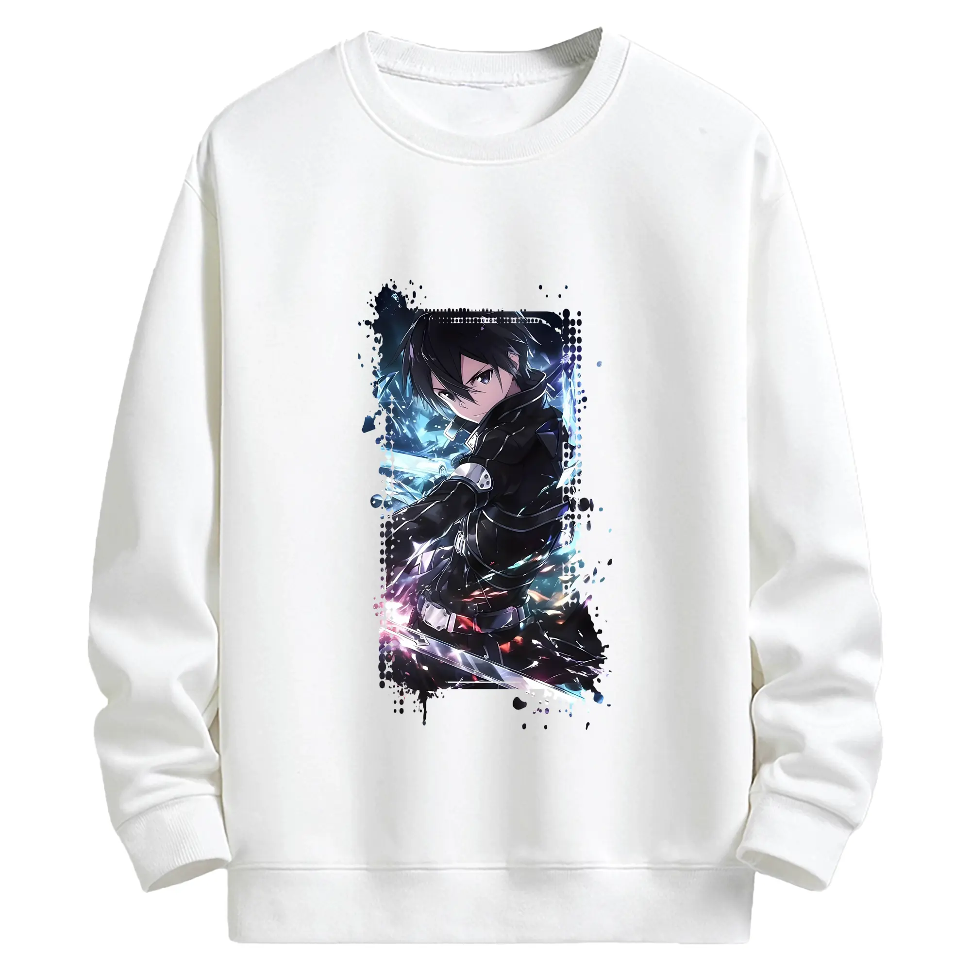 ソードアートオンライン グッズ キリト - キッズ クルーネックスウェットシャツ ・ フロントプリント ・ 綿80％ ポリエステル20％ ・ 快適 通学 スポーツ 日常使い お散歩用