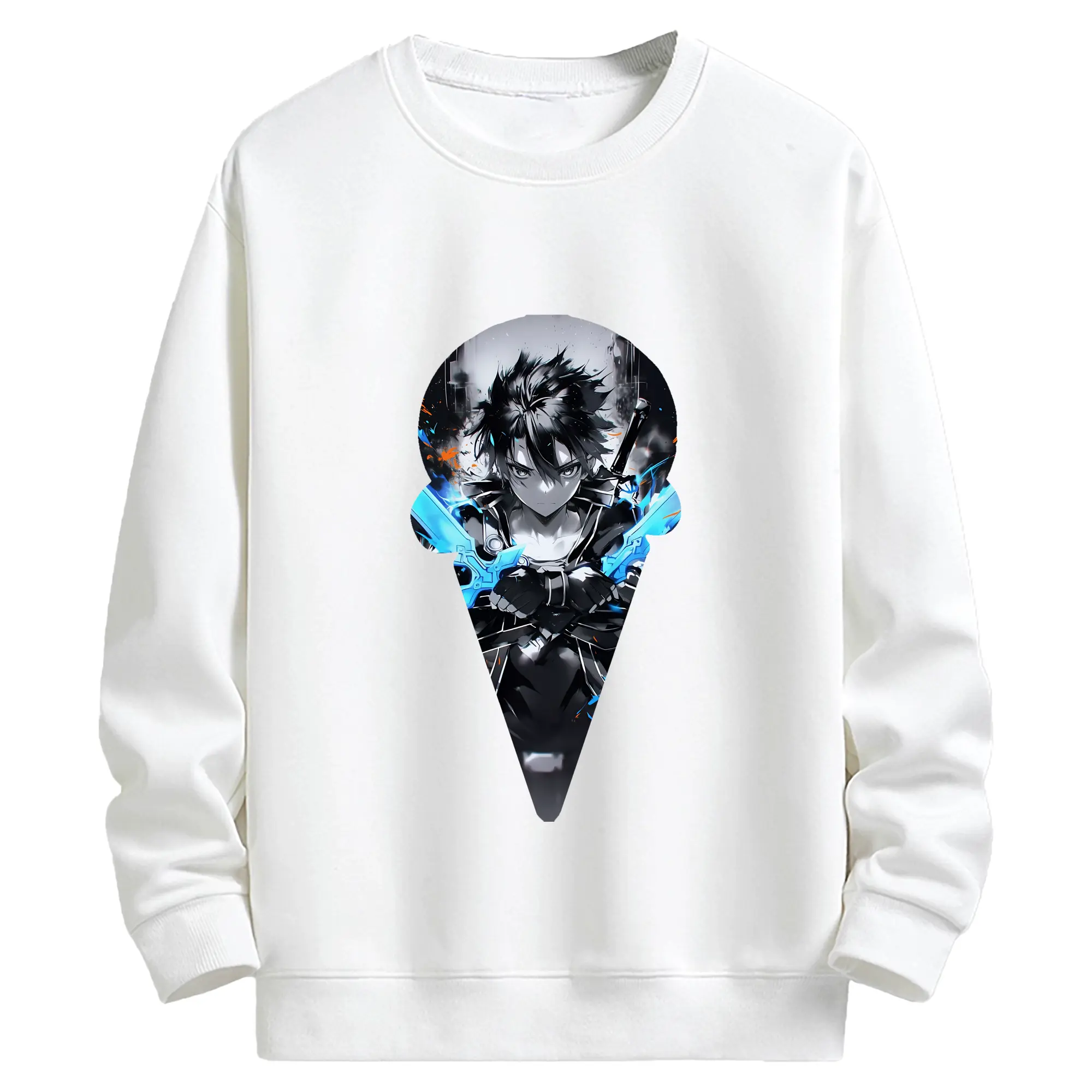 ソードアートオンライン グッズ キリト - キッズ クルーネックスウェットシャツ ・ フロントプリント ・ 綿80％ ポリエステル20％ ・ 快適 通学 スポーツ 日常使い お散歩用