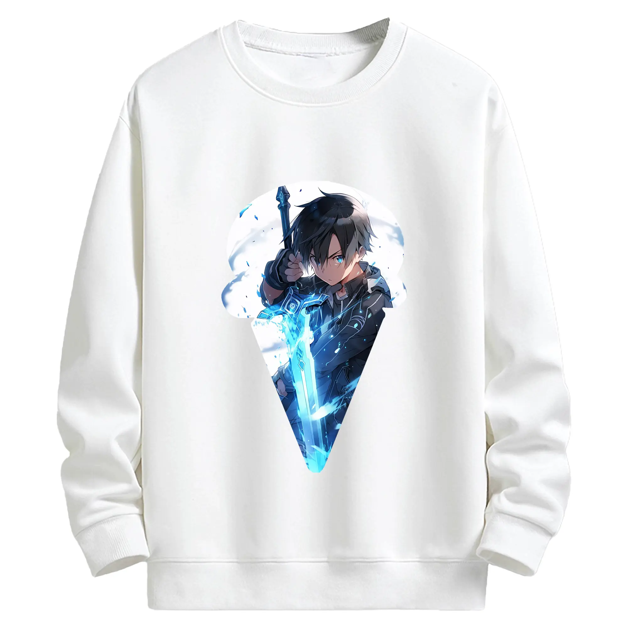 ソードアートオンライン グッズ キリト - キッズ クルーネックスウェットシャツ ・ フロントプリント ・ 綿80％ ポリエステル20％ ・ 快適 通学 スポーツ 日常使い お散歩用