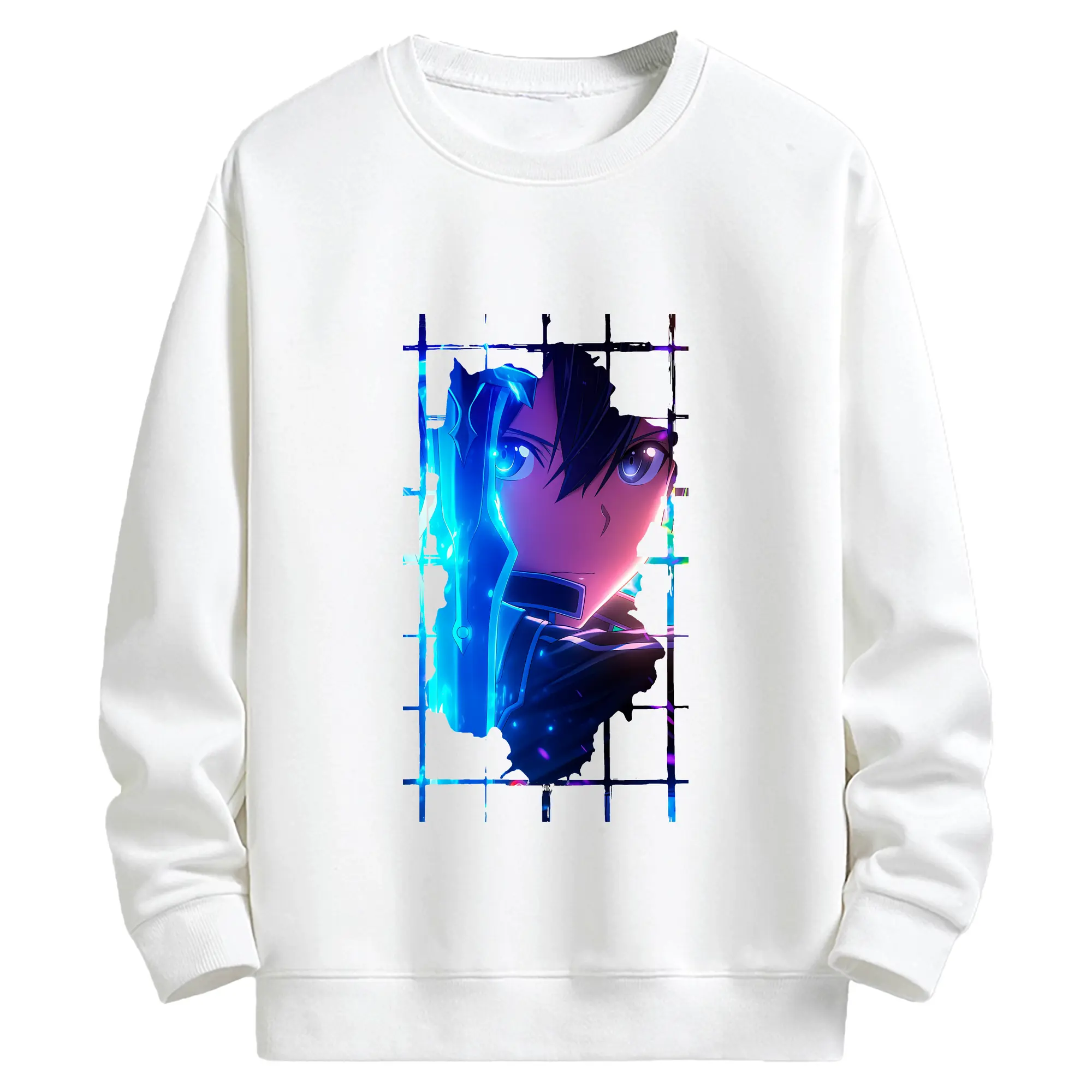 ソードアートオンライン グッズ キリト - キッズ クルーネックスウェットシャツ ・ フロントプリント ・ 綿80％ ポリエステル20％ ・ 快適 通学 スポーツ 日常使い お散歩用