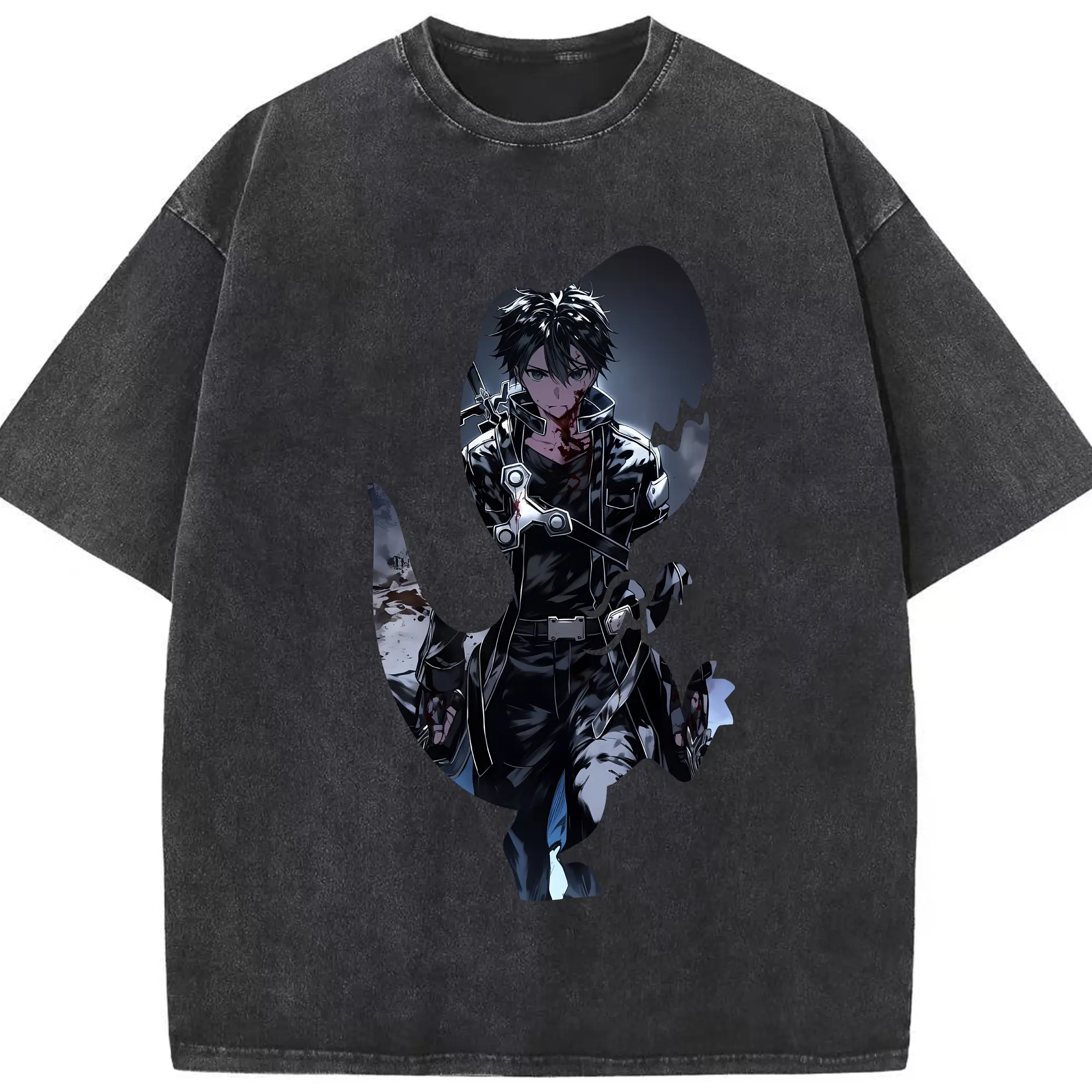 ソードアートオンライン グッズ キリト - 綿100％ ヴィンテージ風 半袖Tシャツ ・ フロントプリント ・ 柔らか肌触り ・ 通気性 快適 ・ スポーツ カジュアル 外出用