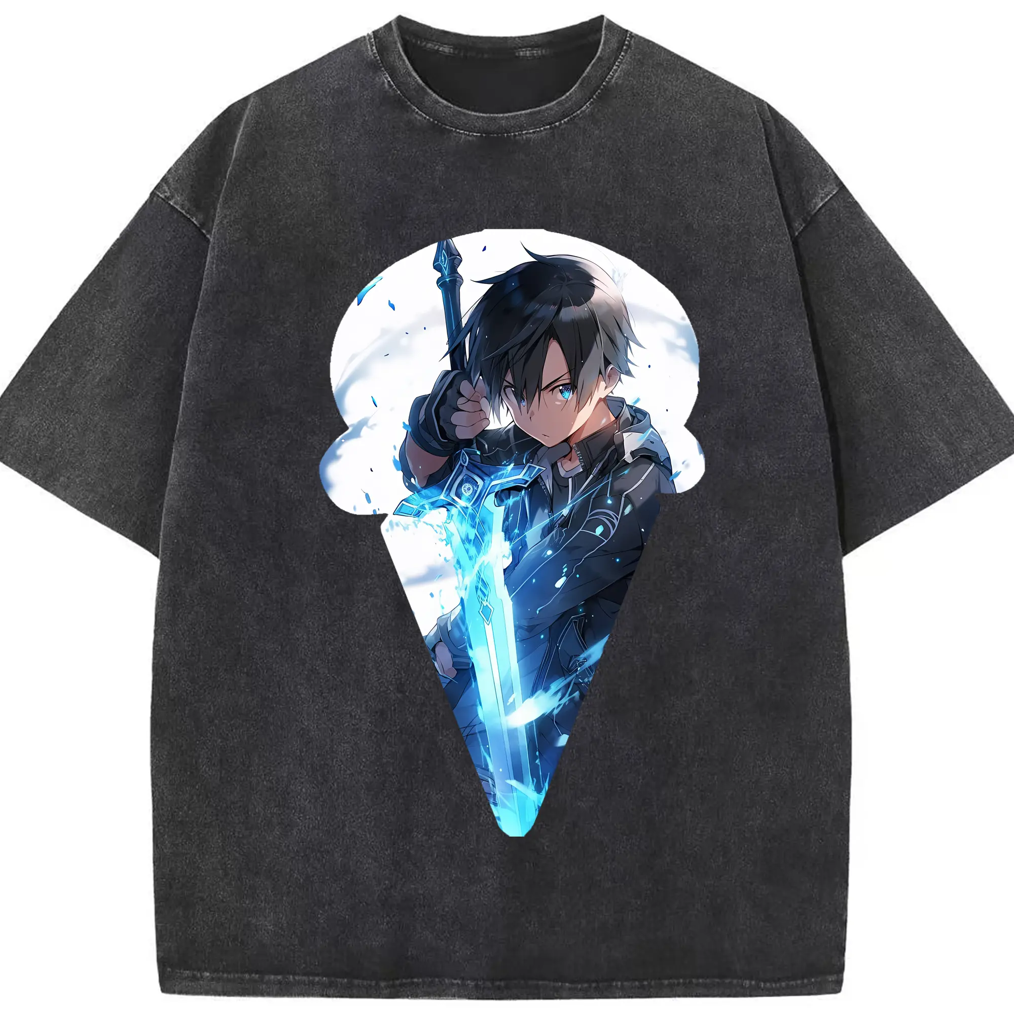 ソードアートオンライン グッズ キリト - 綿100％ ヴィンテージ風 半袖Tシャツ ・ フロントプリント ・ 柔らか肌触り ・ 通気性 快適 ・ スポーツ カジュアル 外出用