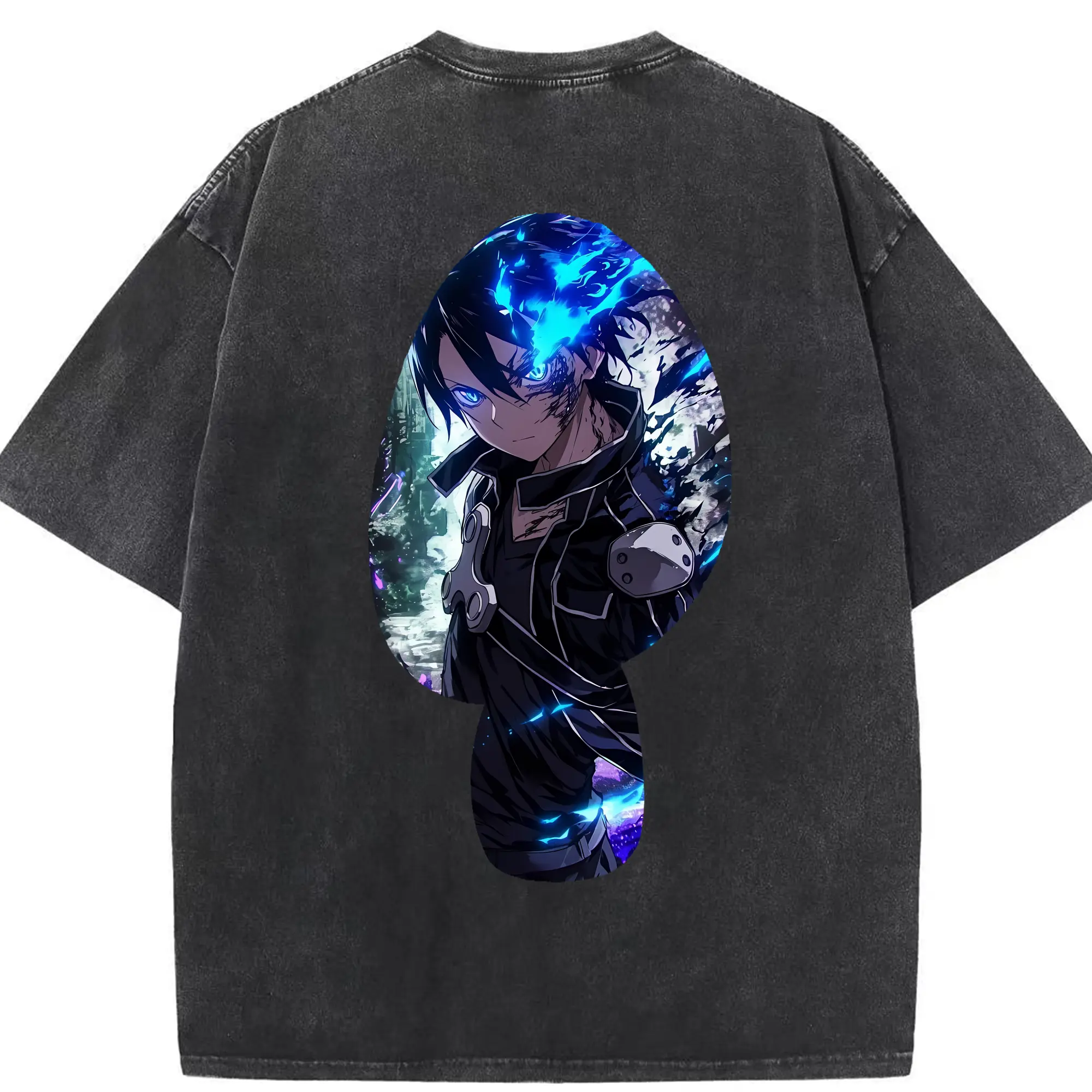 ソードアートオンライン グッズ キリト - 綿100％ ヴィンテージ風 半袖Tシャツ ・ 背面プリント ・ 柔らか肌触り ・ 通気性 快適 ・ スポーツ カジュアル 外出用