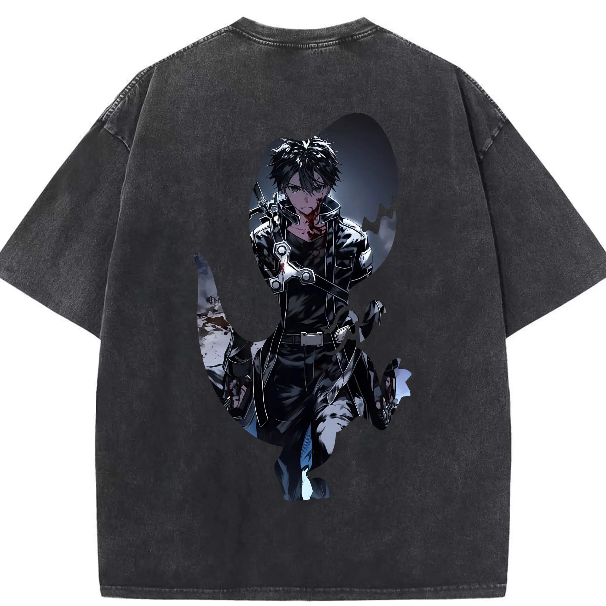 ソードアートオンライン グッズ キリト - 綿100％ ヴィンテージ風 半袖Tシャツ ・ 背面プリント ・ 柔らか肌触り ・ 通気性 快適 ・ スポーツ カジュアル 外出用