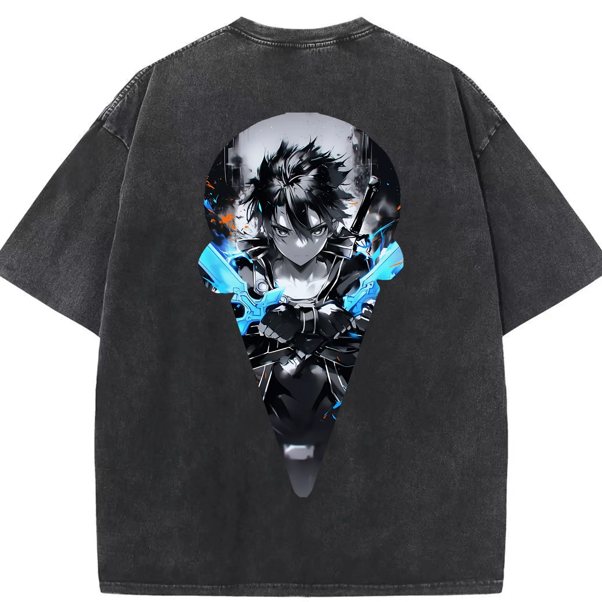 ソードアートオンライン グッズ キリト - 綿100％ ヴィンテージ風 半袖Tシャツ ・ 背面プリント ・ 柔らか肌触り ・ 通気性 快適 ・ スポーツ カジュアル 外出用