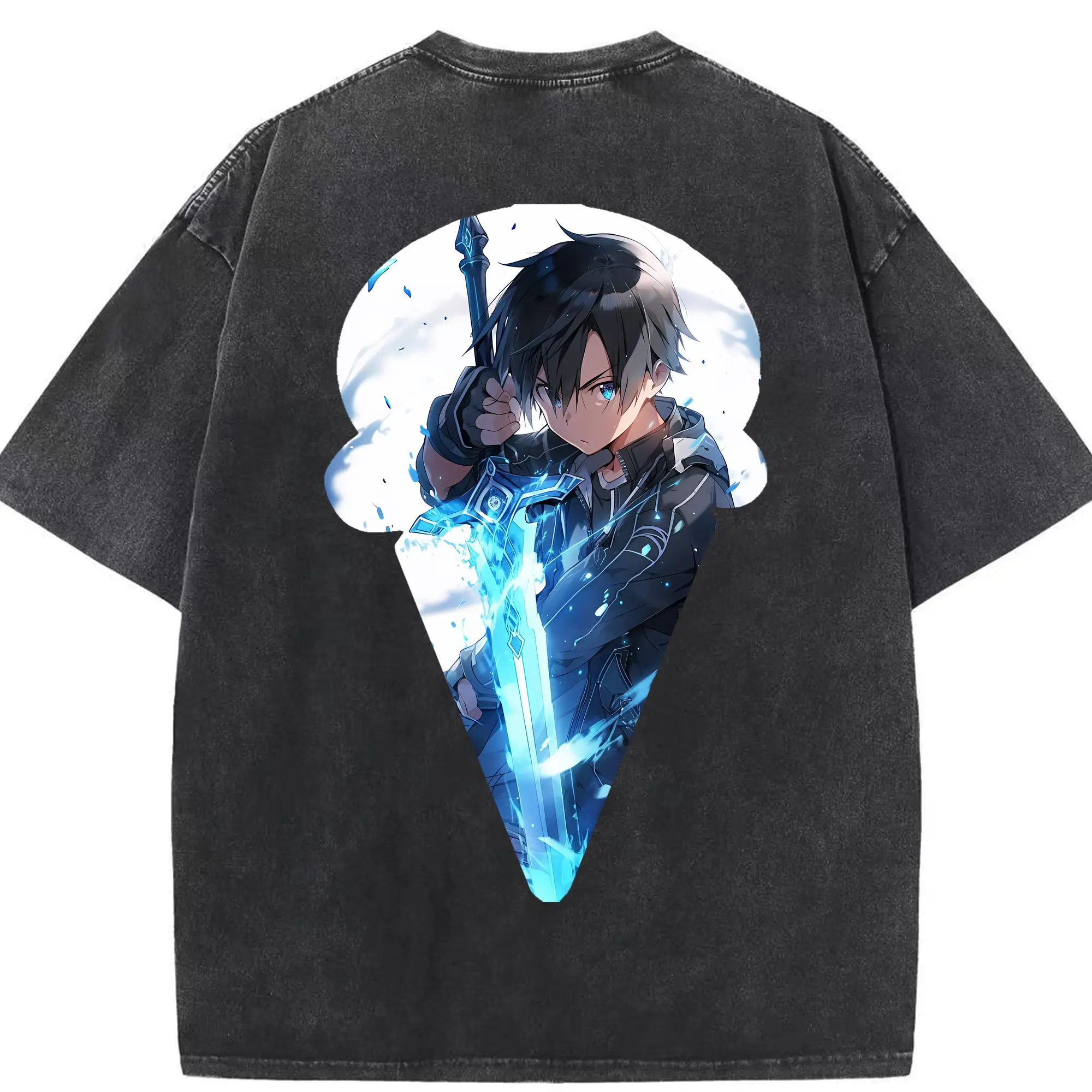 ソードアートオンライン グッズ キリト - 綿100％ ヴィンテージ風 半袖Tシャツ ・ 背面プリント ・ 柔らか肌触り ・ 通気性 快適 ・ スポーツ カジュアル 外出用