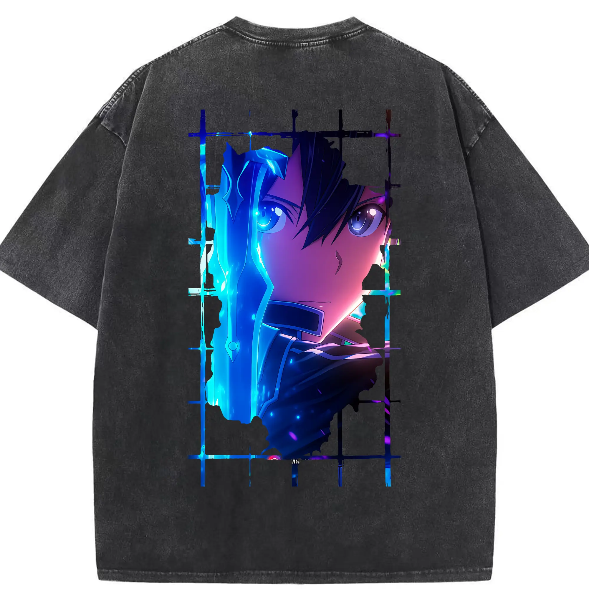 ソードアートオンライン グッズ キリト - 綿100％ ヴィンテージ風 半袖Tシャツ ・ 背面プリント ・ 柔らか肌触り ・ 通気性 快適 ・ スポーツ カジュアル 外出用