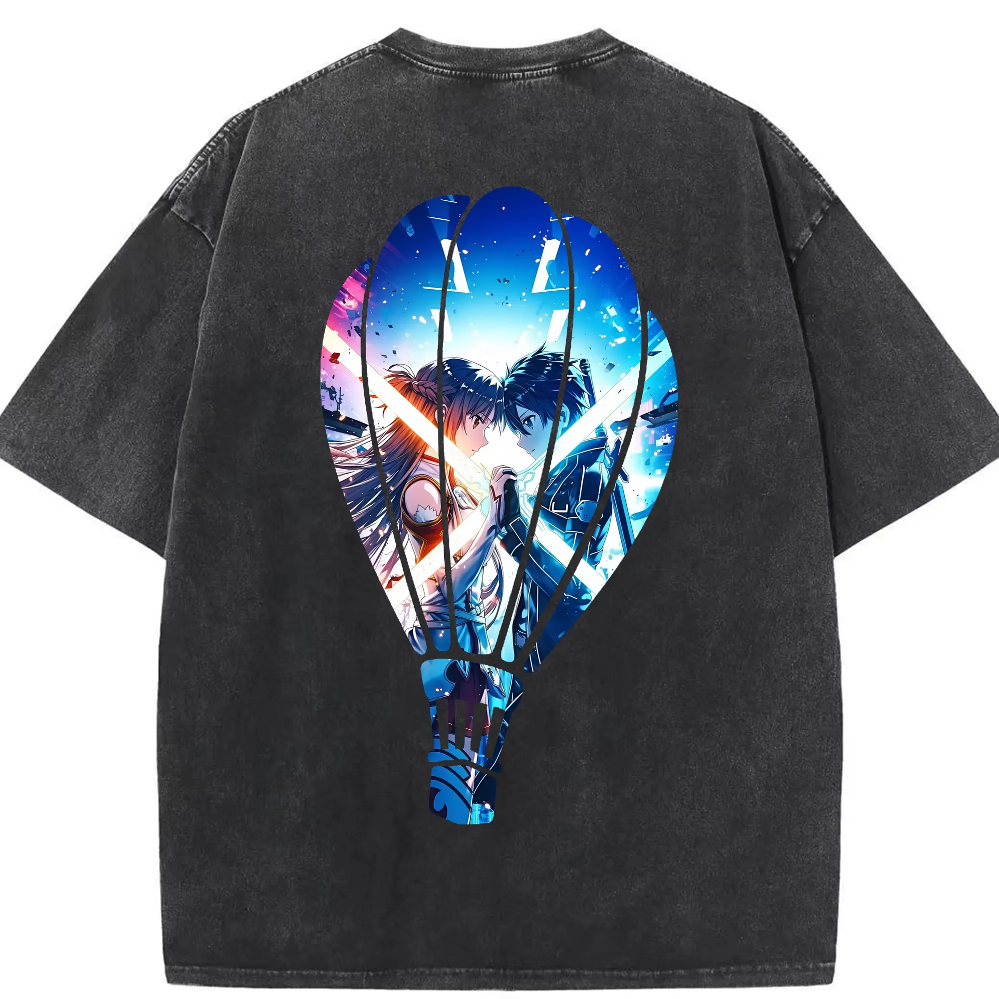 ソードアートオンライン グッズ キリト - 綿100％ ヴィンテージ風 半袖Tシャツ ・ 背面プリント ・ 柔らか肌触り ・ 通気性 快適 ・ スポーツ カジュアル 外出用