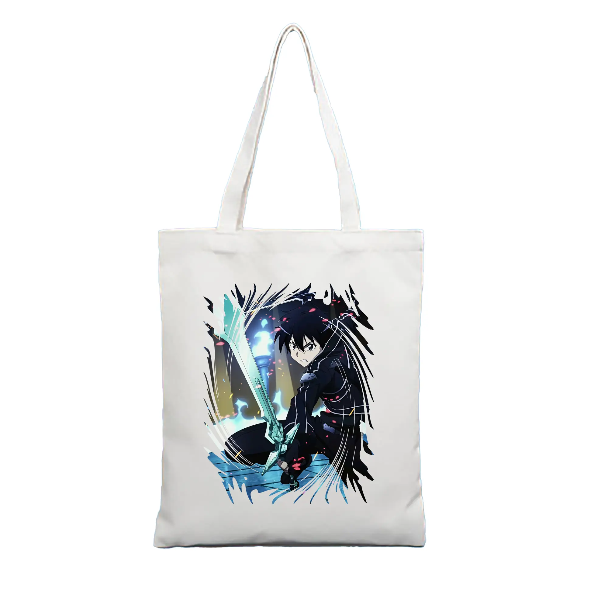 ソードアートオンライン グッズ キリト - 縦型キャンバス手提げバッグ（トートバッグ） ・ キャンバス素材 ・ ショッピング用 ・ 軽量 丈夫 お手入れ簡単