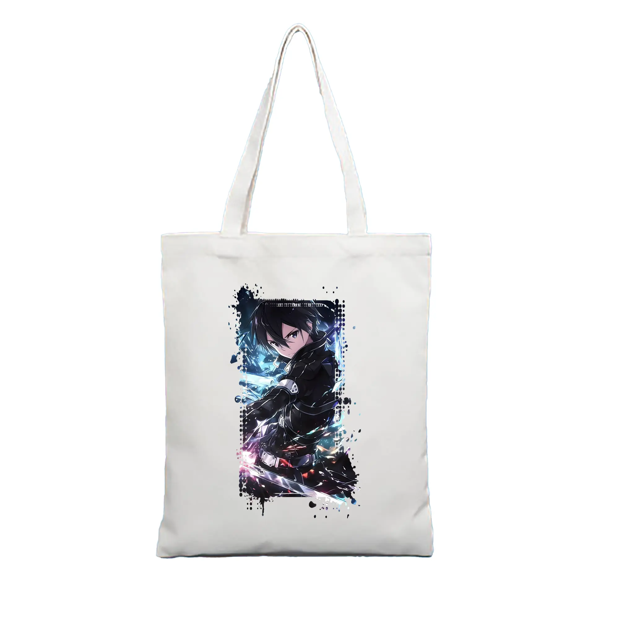 ソードアートオンライン グッズ キリト - 縦型キャンバス手提げバッグ（トートバッグ） ・ キャンバス素材 ・ ショッピング用 ・ 軽量 丈夫 お手入れ簡単
