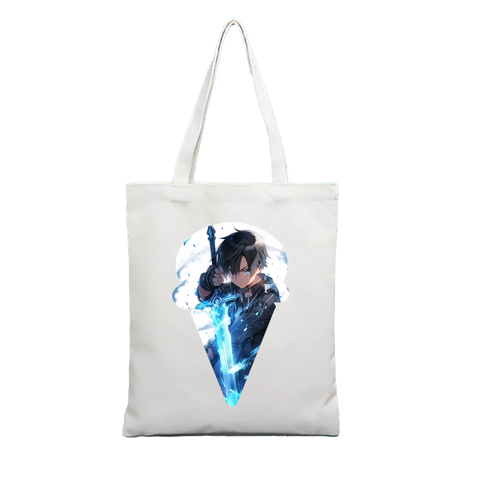 ソードアートオンライン グッズ キリト - 縦型キャンバス手提げバッグ（トートバッグ） ・ キャンバス素材 ・ ショッピング用 ・ 軽量 丈夫 お手入れ簡単