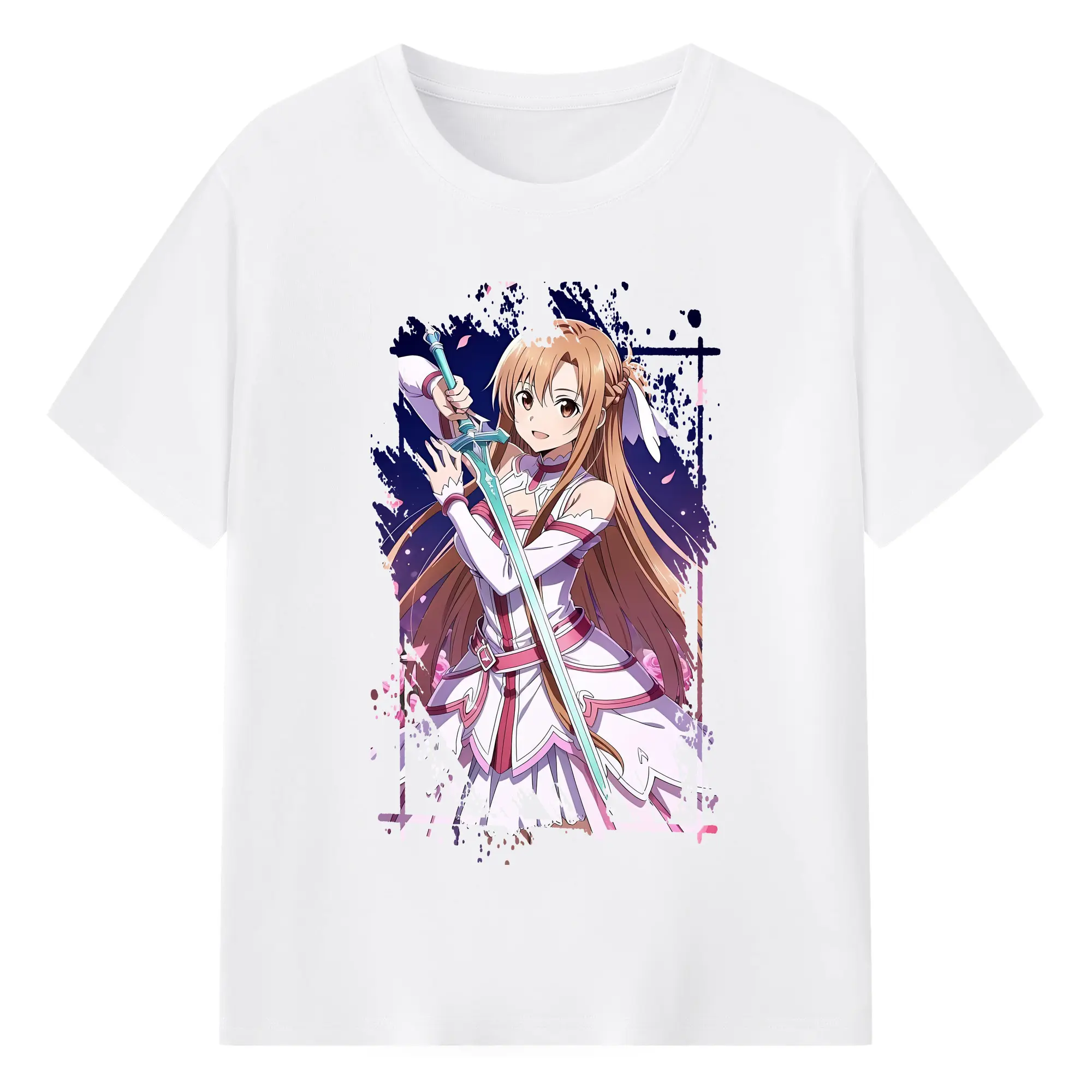 ソードアートオンライン グッズ アスナ - 綿100％ 半袖Tシャツ ・ フロントプリント ・ 快適 通気性 ・ 日常使い 散歩 スポーツ用