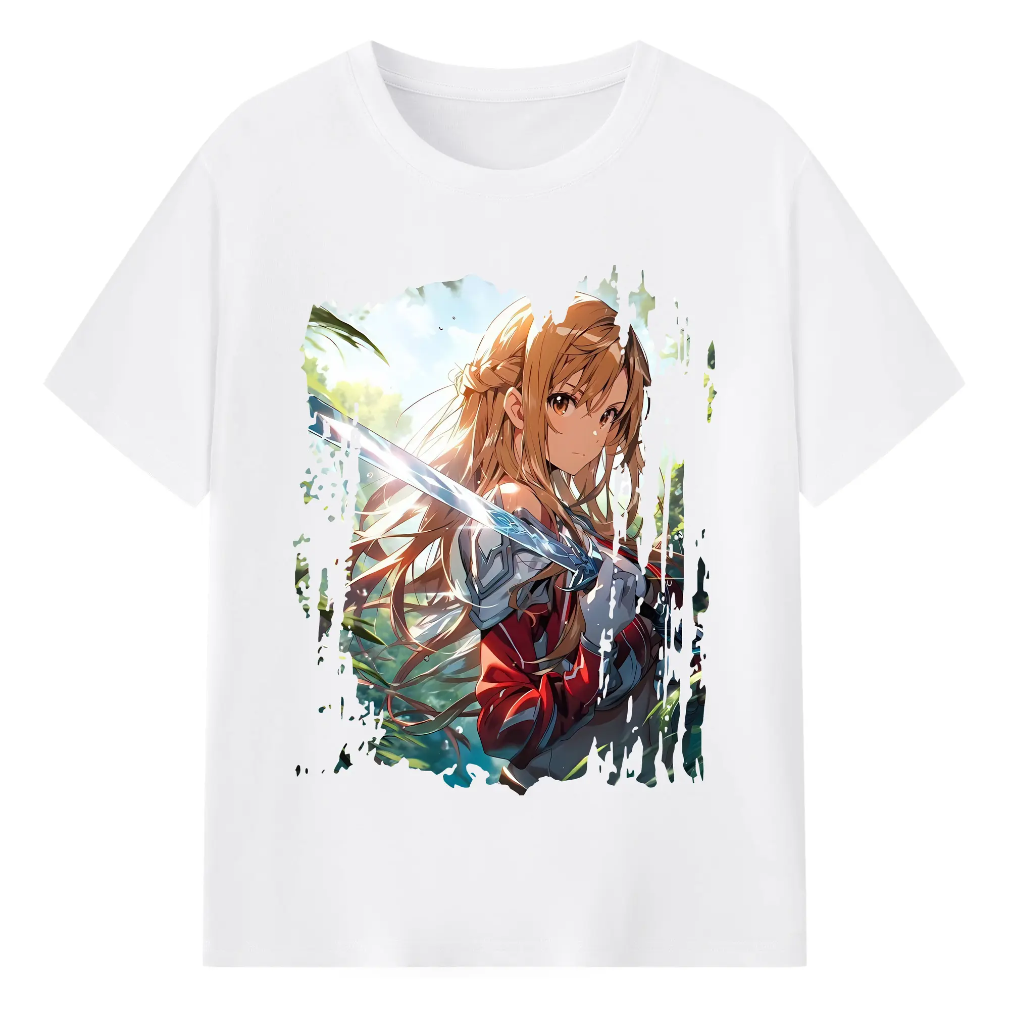 ソードアートオンライン グッズ アスナ - 綿100％ 半袖Tシャツ ・ フロントプリント ・ 快適 通気性 ・ 日常使い 散歩 スポーツ用
