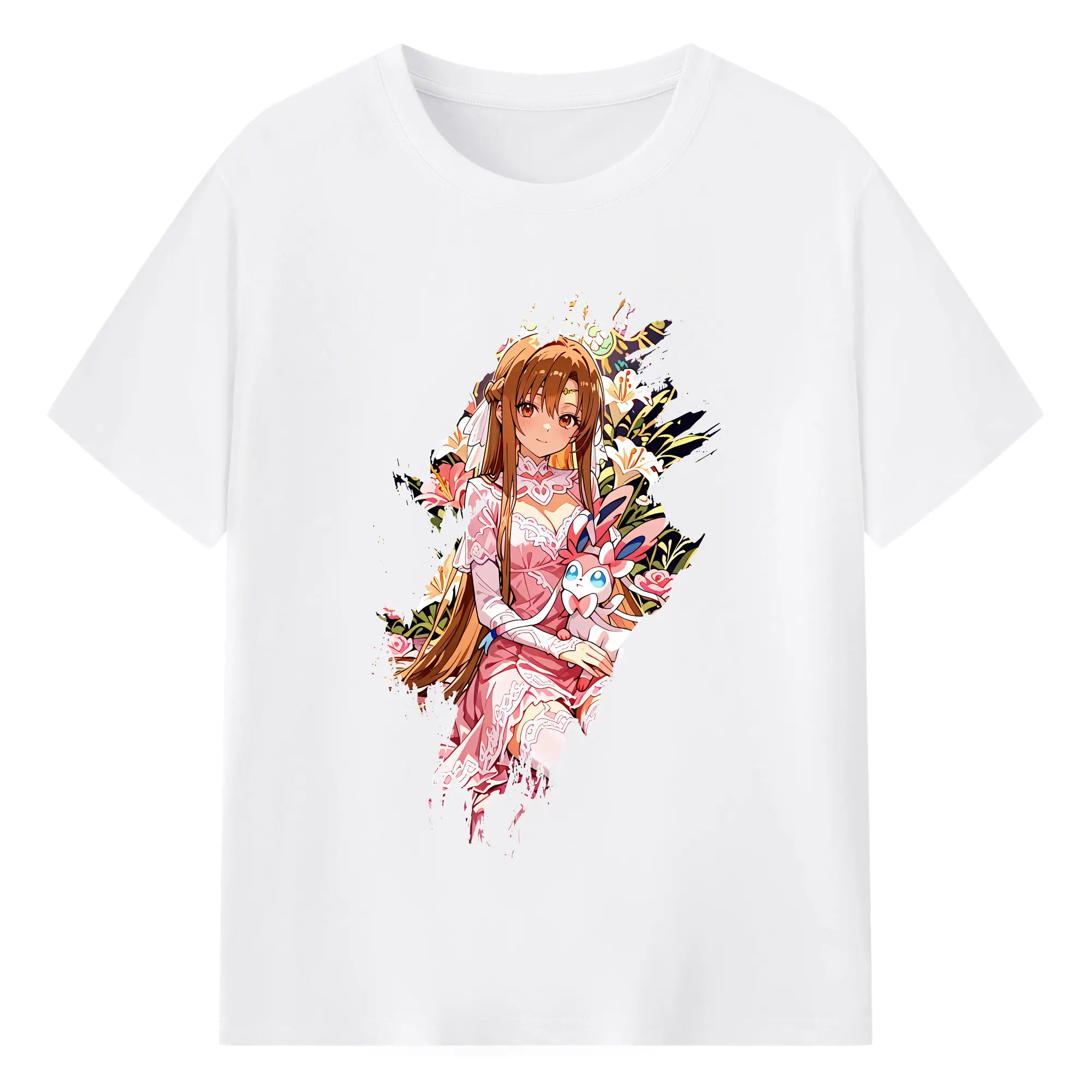 ソードアートオンライン グッズ アスナ - 綿100％ 半袖Tシャツ ・ フロントプリント ・ 快適 通気性 ・ 日常使い 散歩 スポーツ用