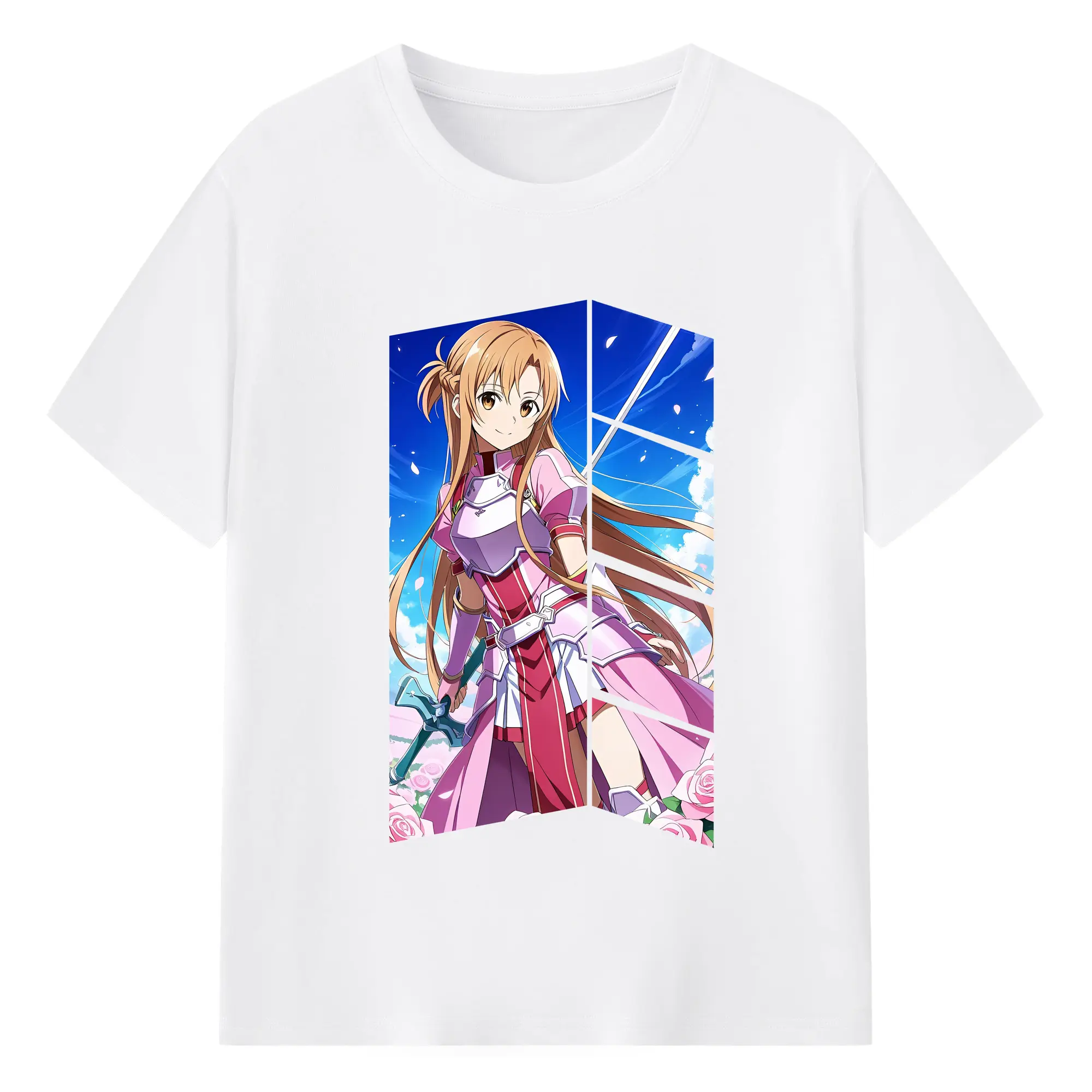 ソードアートオンライン グッズ アスナ - 綿100％ 半袖Tシャツ ・ フロントプリント ・ 快適 通気性 ・ 日常使い 散歩 スポーツ用