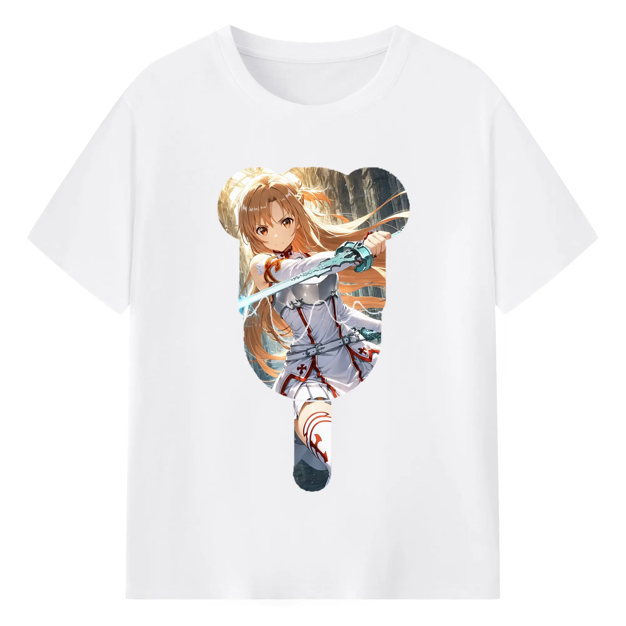 ソードアートオンライン グッズ アスナ - 綿100％ 半袖Tシャツ ・ フロントプリント ・ 快適 通気性 ・ 日常使い 散歩 スポーツ用