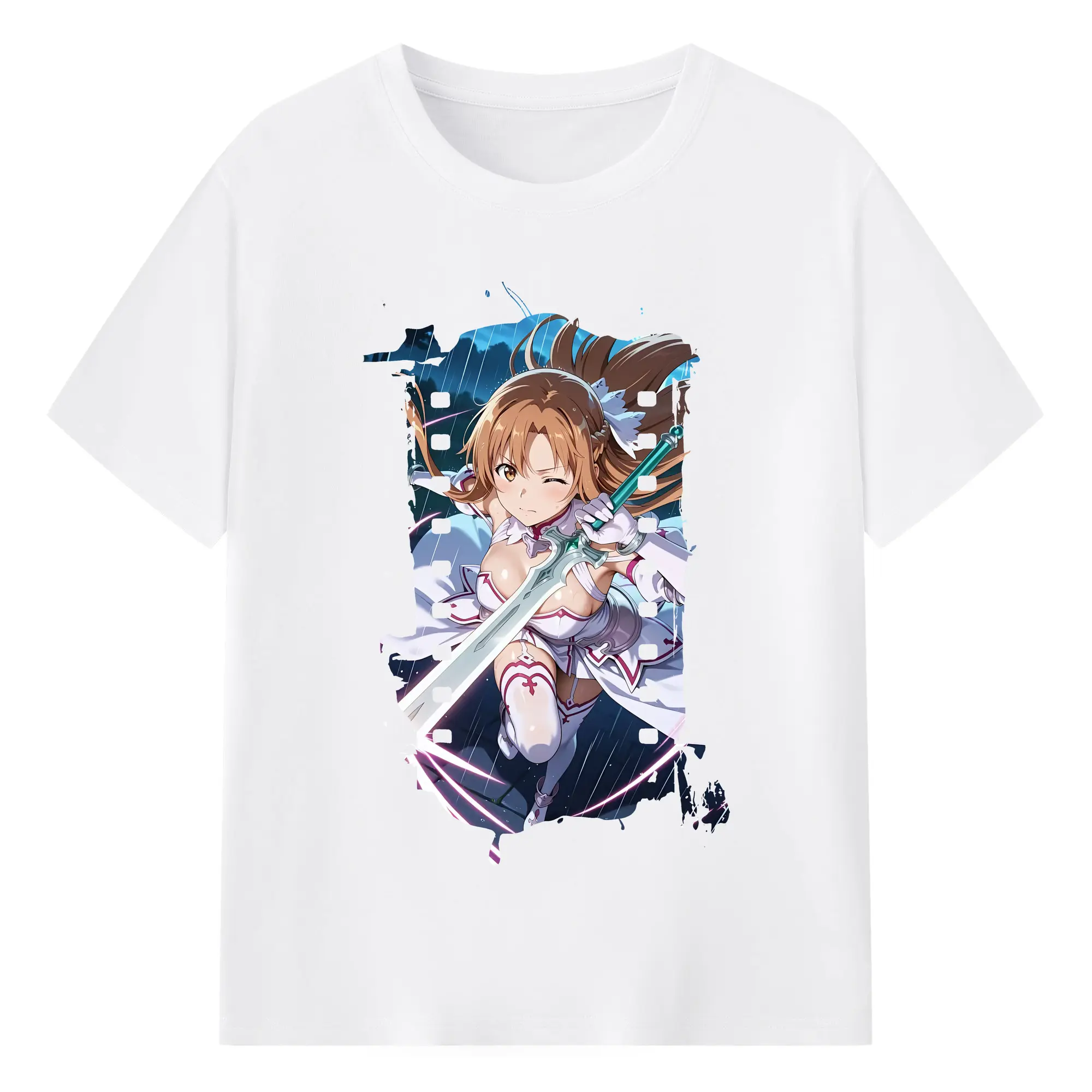 ソードアートオンライン グッズ アスナ - 綿100％ 半袖Tシャツ ・ フロントプリント ・ 快適 通気性 ・ 日常使い 散歩 スポーツ用