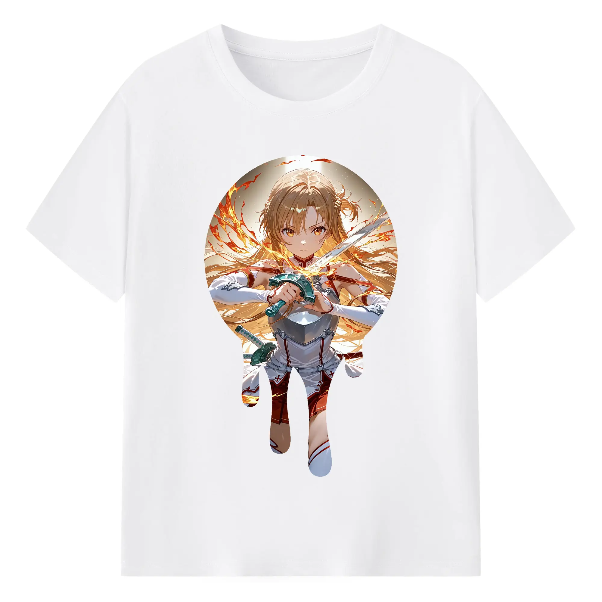 ソードアートオンライン グッズ アスナ - 綿100％ 半袖Tシャツ ・ フロントプリント ・ 快適 通気性 ・ 日常使い 散歩 スポーツ用