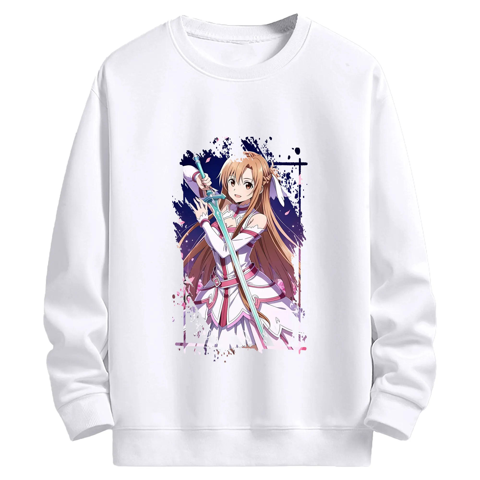 ソードアートオンライン グッズ アスナ - 高品質 クルーネック スウェット ・ コットン59％ ポリエステル41％ ・ ユニセックス 長袖 トレーナー ・ カジュアル デイリー スポーツ 散歩用