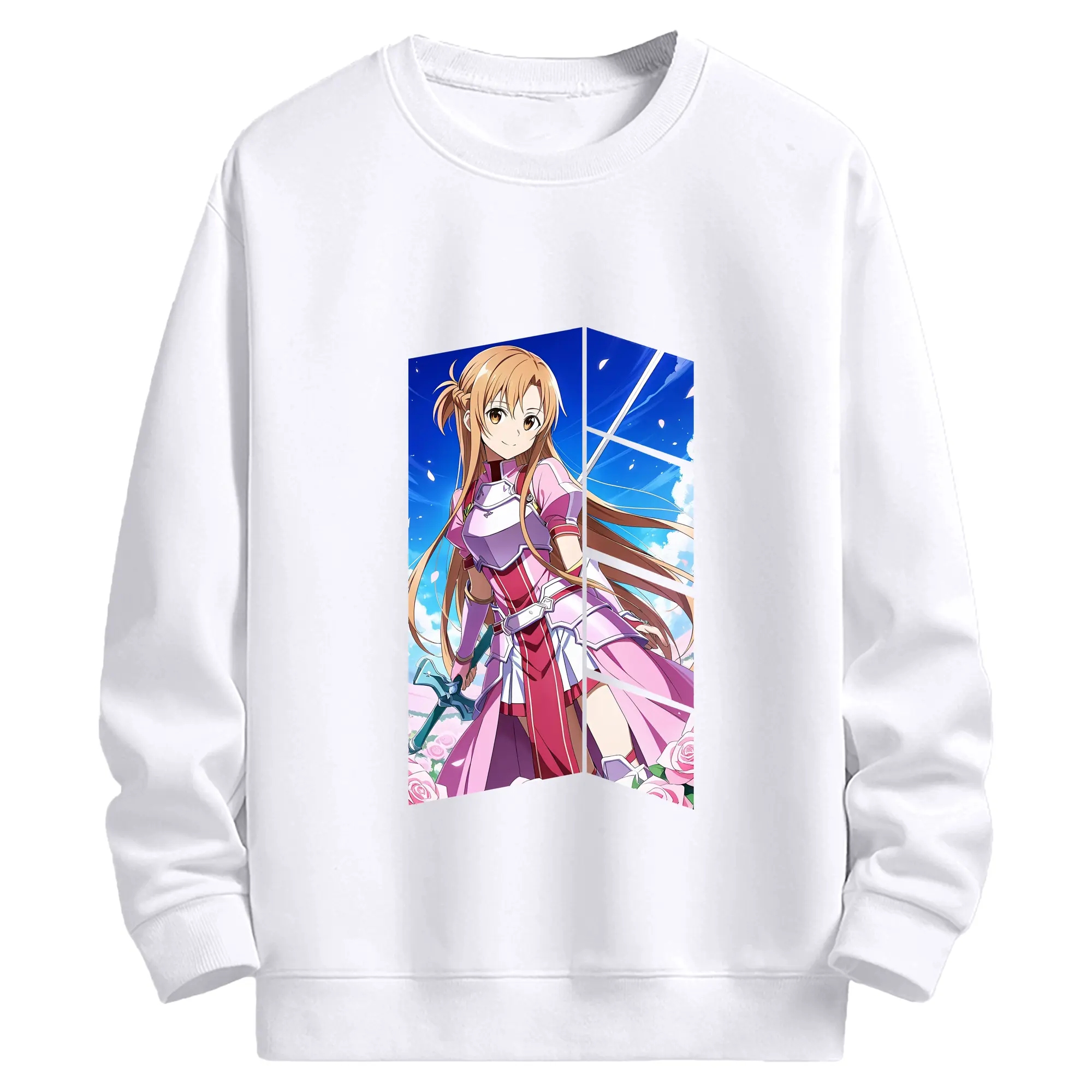 ソードアートオンライン グッズ アスナ - 高品質 クルーネック スウェット ・ コットン59％ ポリエステル41％ ・ ユニセックス 長袖 トレーナー ・ カジュアル デイリー スポーツ 散歩用