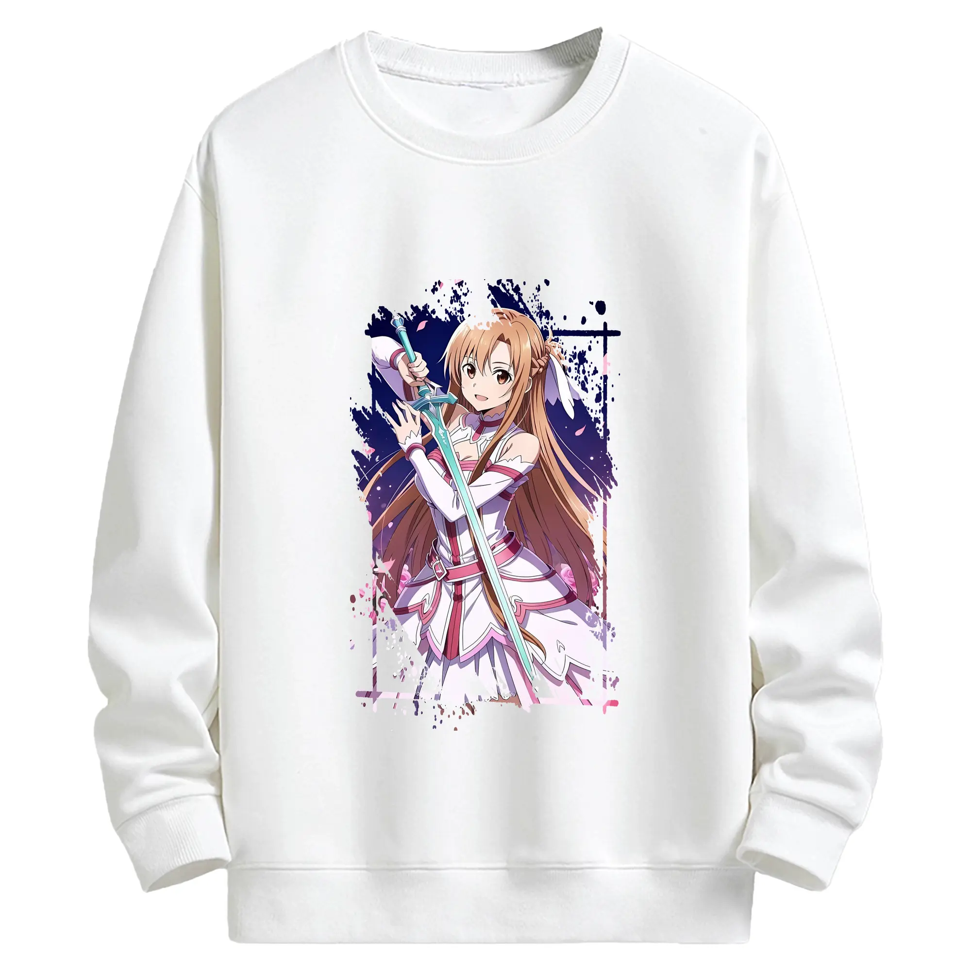 ソードアートオンライン グッズ アスナ - キッズ クルーネックスウェットシャツ ・ フロントプリント ・ 綿80％ ポリエステル20％ ・ 快適 通学 スポーツ 日常使い お散歩用