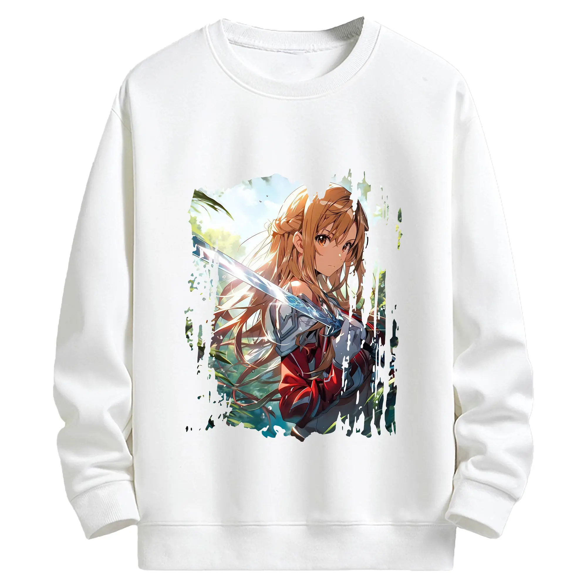 ソードアートオンライン グッズ アスナ - キッズ クルーネックスウェットシャツ ・ フロントプリント ・ 綿80％ ポリエステル20％ ・ 快適 通学 スポーツ 日常使い お散歩用