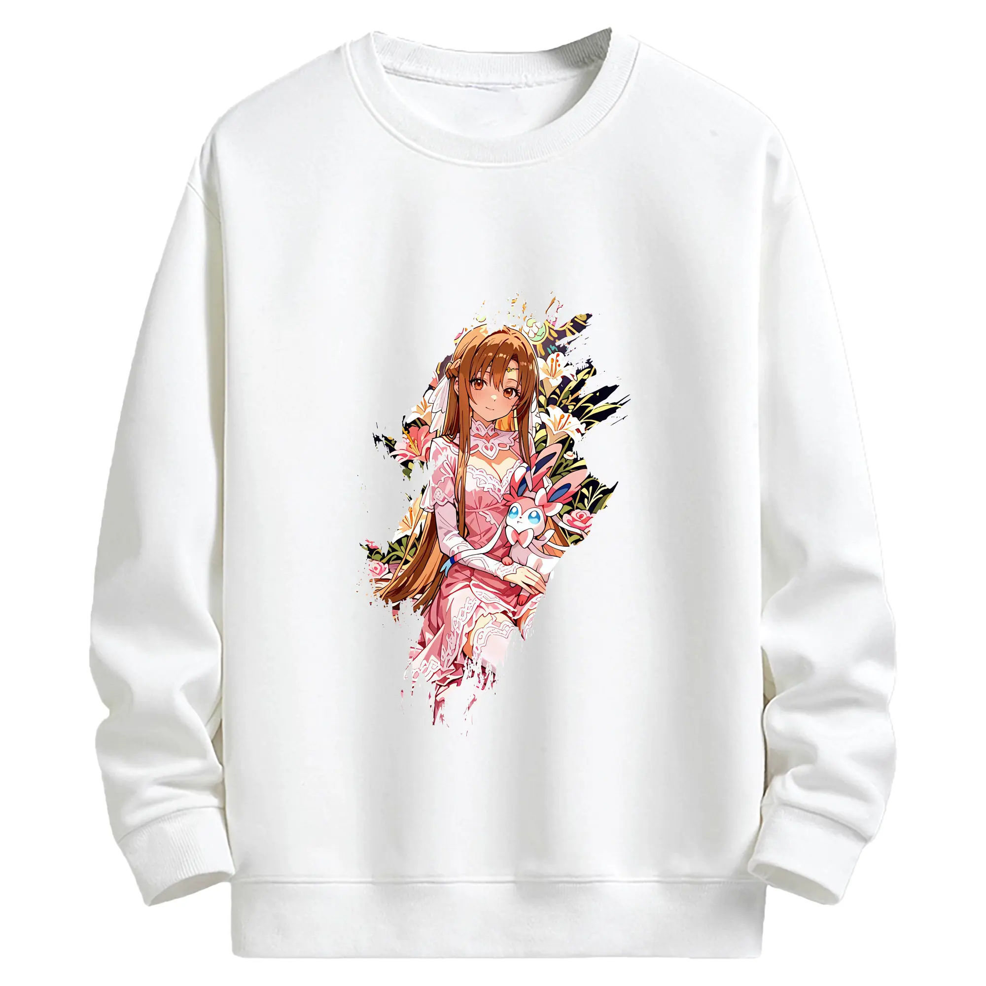 ソードアートオンライン グッズ アスナ - キッズ クルーネックスウェットシャツ ・ フロントプリント ・ 綿80％ ポリエステル20％ ・ 快適 通学 スポーツ 日常使い お散歩用