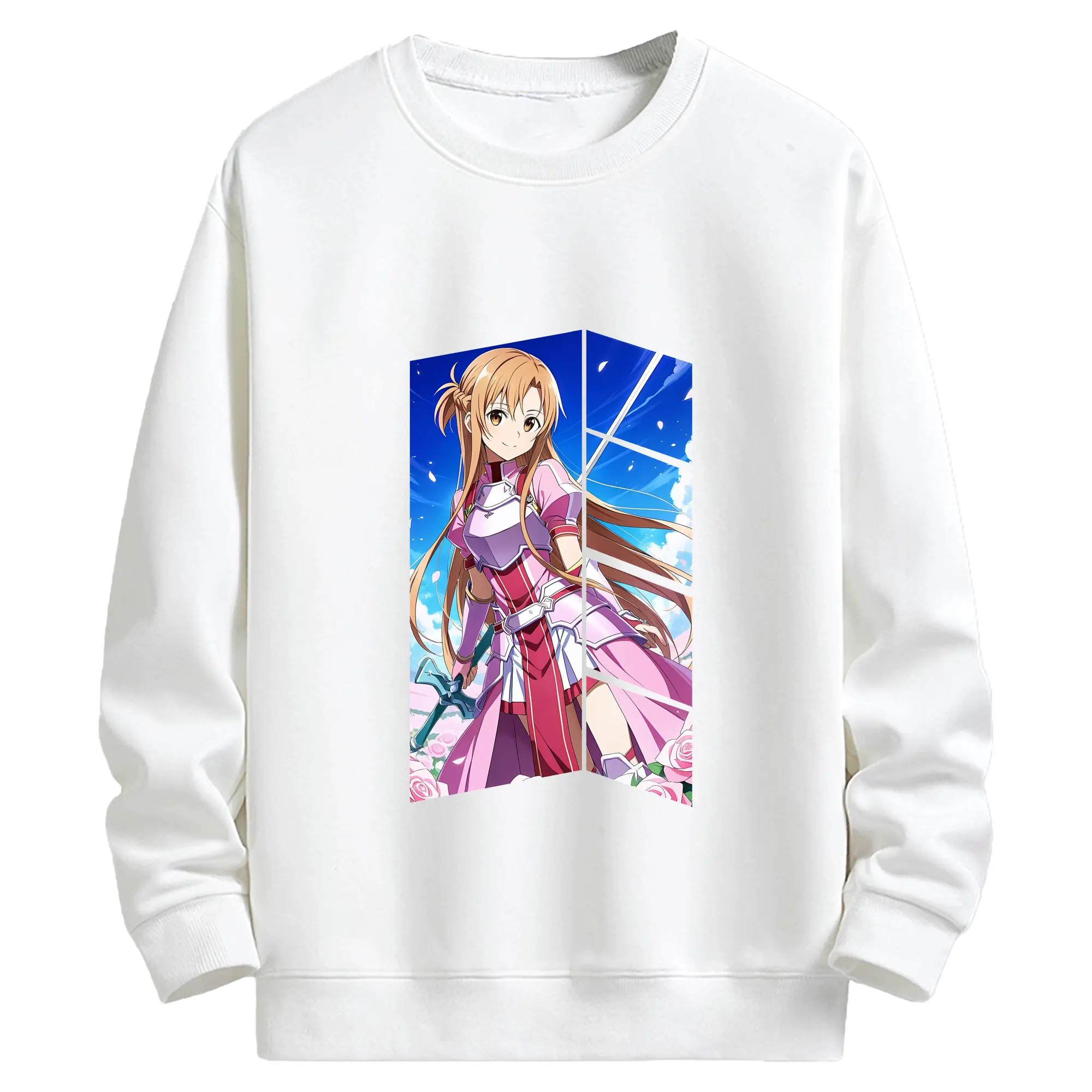 ソードアートオンライン グッズ アスナ - キッズ クルーネックスウェットシャツ ・ フロントプリント ・ 綿80％ ポリエステル20％ ・ 快適 通学 スポーツ 日常使い お散歩用