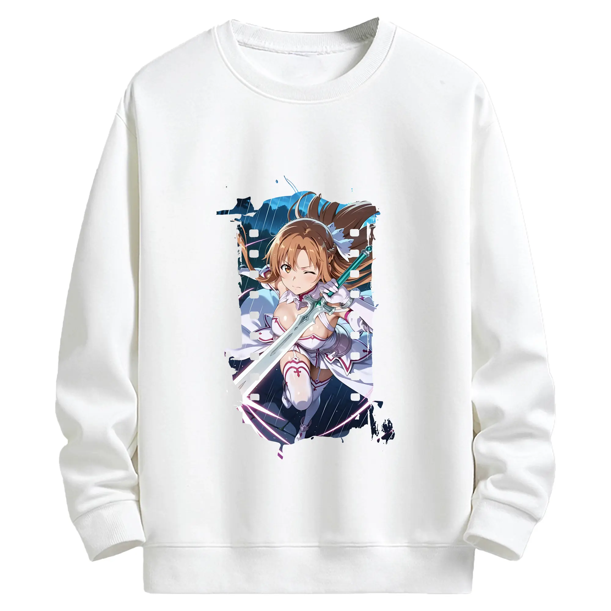 ソードアートオンライン グッズ アスナ - キッズ クルーネックスウェットシャツ ・ フロントプリント ・ 綿80％ ポリエステル20％ ・ 快適 通学 スポーツ 日常使い お散歩用