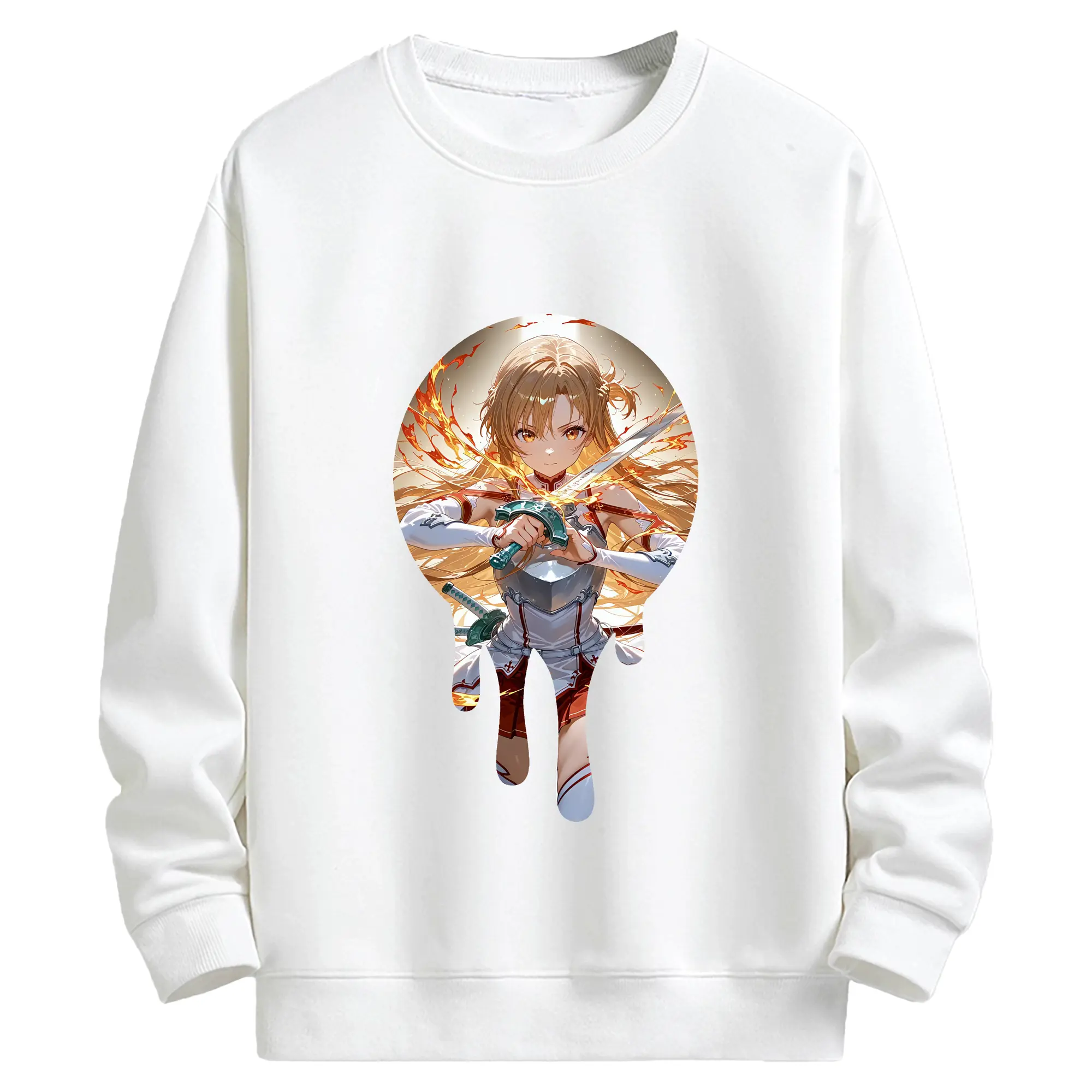 ソードアートオンライン グッズ アスナ - キッズ クルーネックスウェットシャツ ・ フロントプリント ・ 綿80％ ポリエステル20％ ・ 快適 通学 スポーツ 日常使い お散歩用