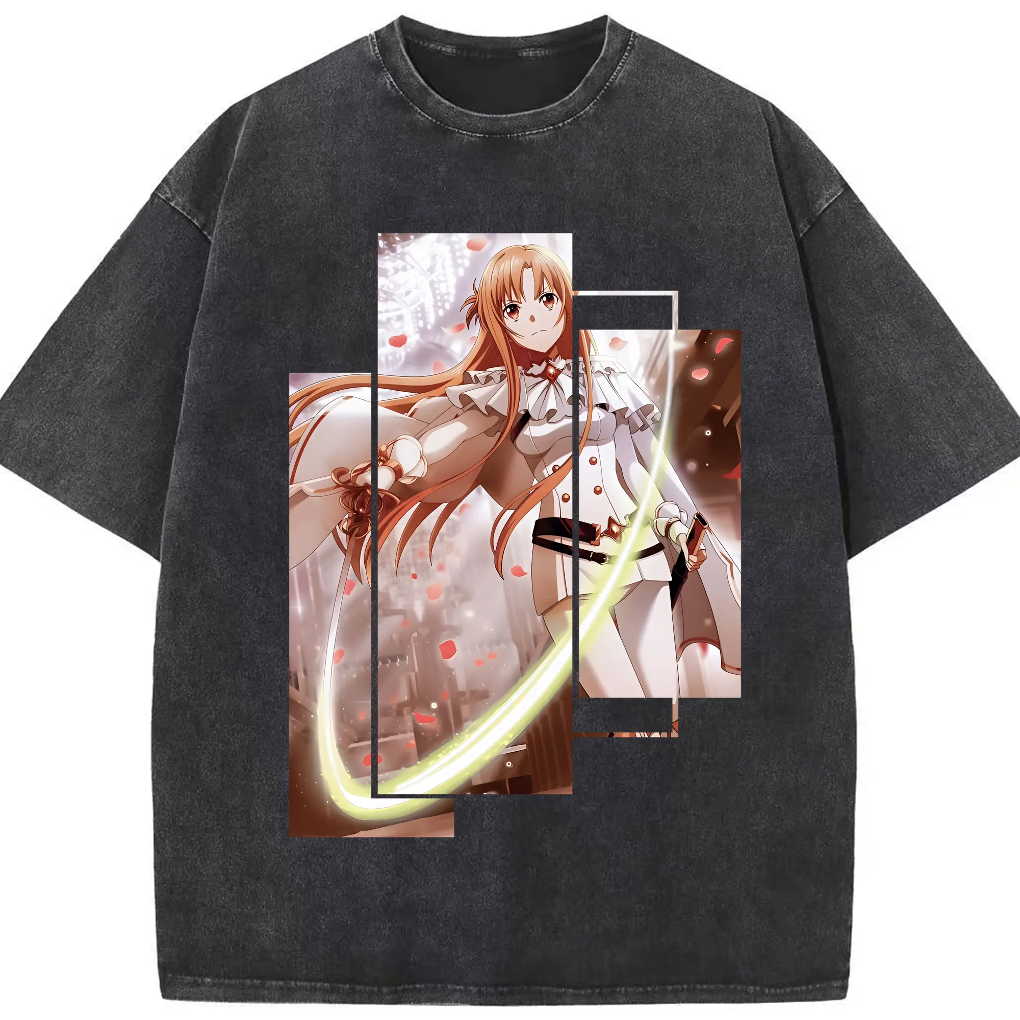 ソードアートオンライン グッズ アスナ - 綿100％ ヴィンテージ風 半袖Tシャツ ・ フロントプリント ・ 柔らか肌触り ・ 通気性 快適 ・ スポーツ カジュアル 外出用