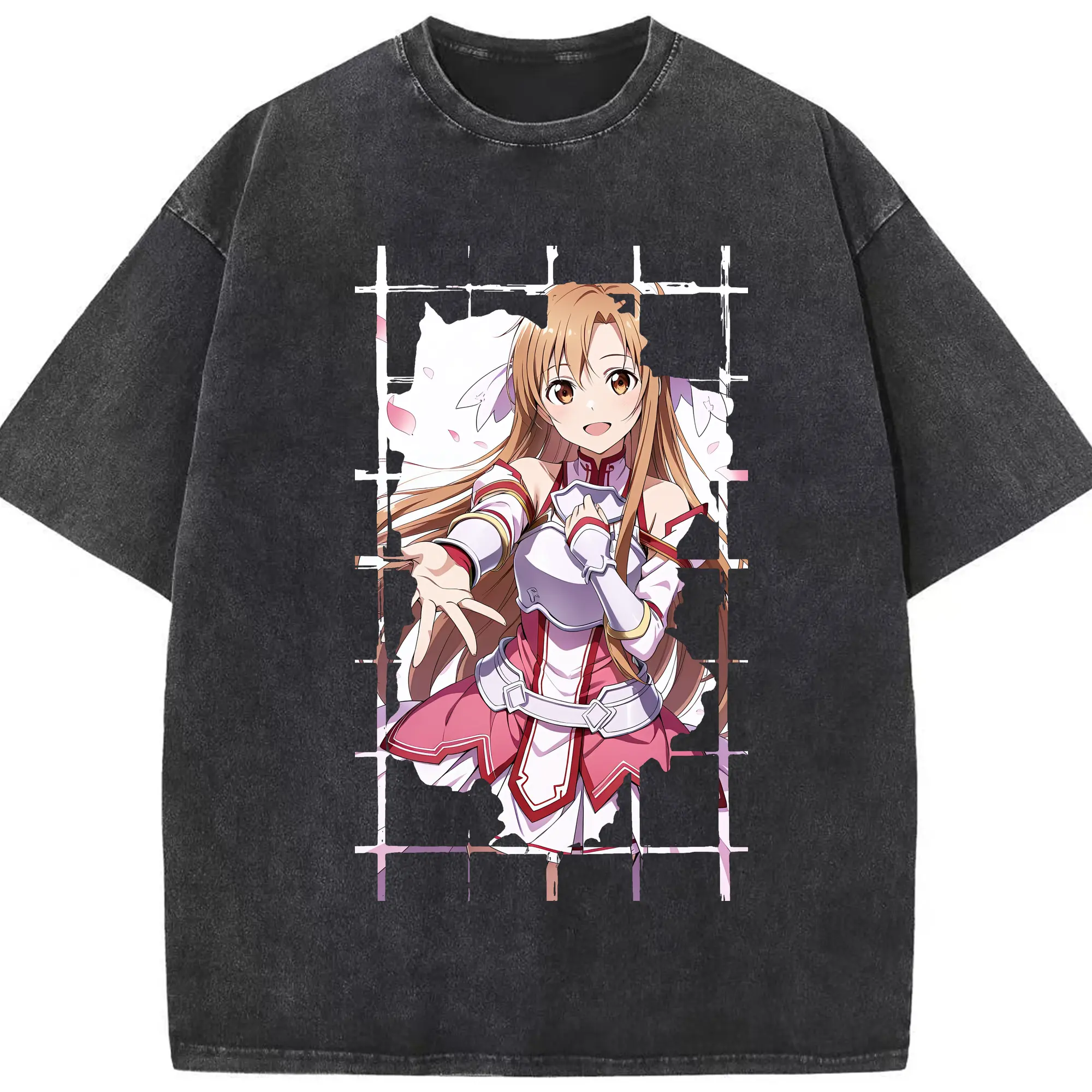 ソードアートオンライン グッズ アスナ - 綿100％ ヴィンテージ風 半袖Tシャツ ・ フロントプリント ・ 柔らか肌触り ・ 通気性 快適 ・ スポーツ カジュアル 外出用