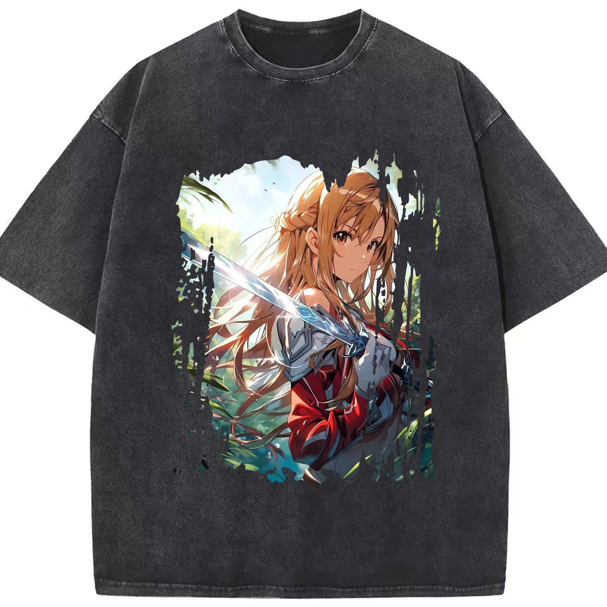 ソードアートオンライン グッズ アスナ - 綿100％ ヴィンテージ風 半袖Tシャツ ・ フロントプリント ・ 柔らか肌触り ・ 通気性 快適 ・ スポーツ カジュアル 外出用