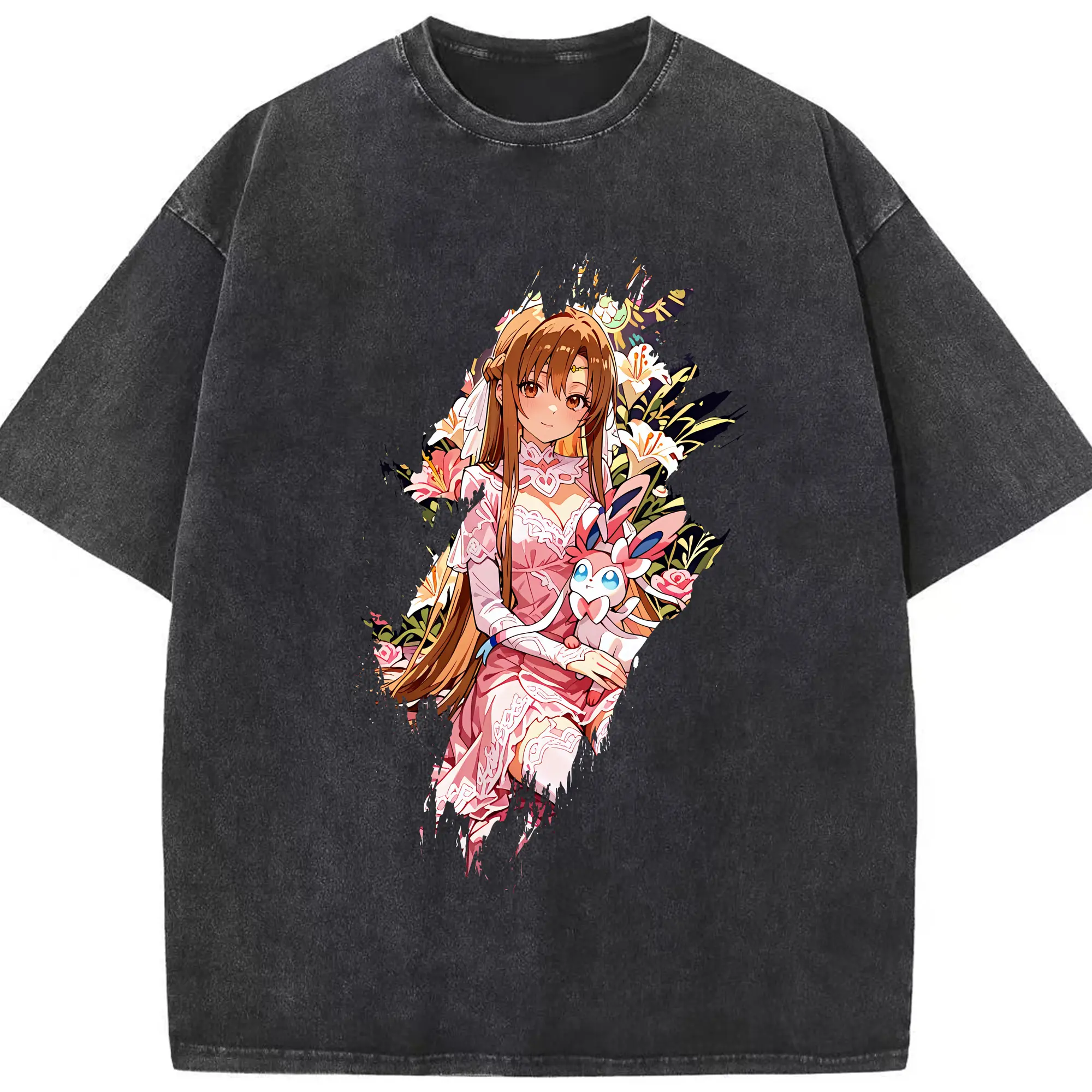 ソードアートオンライン グッズ アスナ - 綿100％ ヴィンテージ風 半袖Tシャツ ・ フロントプリント ・ 柔らか肌触り ・ 通気性 快適 ・ スポーツ カジュアル 外出用