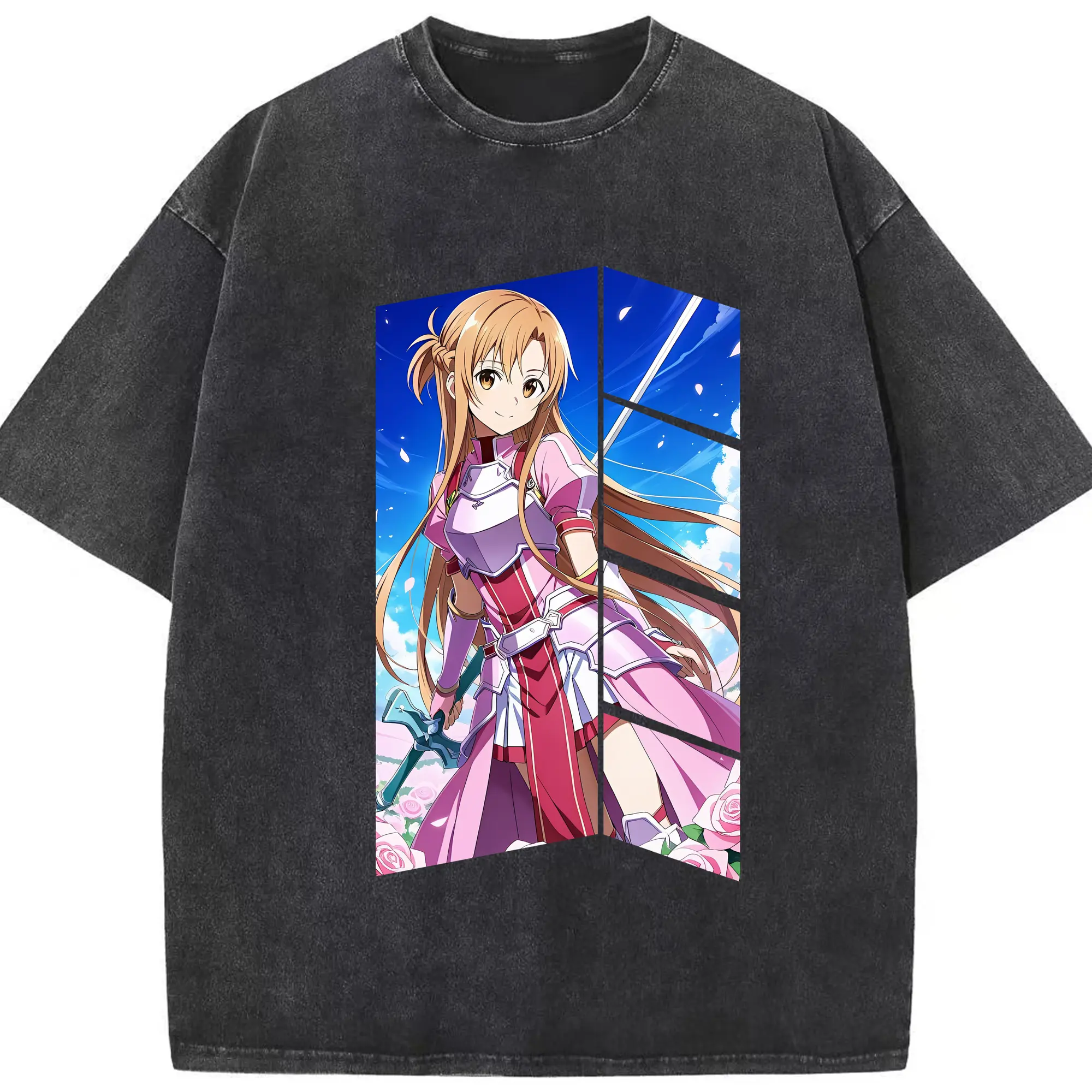 ソードアートオンライン グッズ アスナ - 綿100％ ヴィンテージ風 半袖Tシャツ ・ フロントプリント ・ 柔らか肌触り ・ 通気性 快適 ・ スポーツ カジュアル 外出用