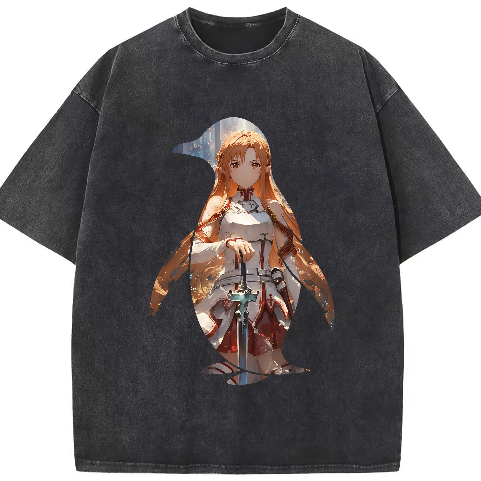 ソードアートオンライン グッズ アスナ - 綿100％ ヴィンテージ風 半袖Tシャツ ・ フロントプリント ・ 柔らか肌触り ・ 通気性 快適 ・ スポーツ カジュアル 外出用